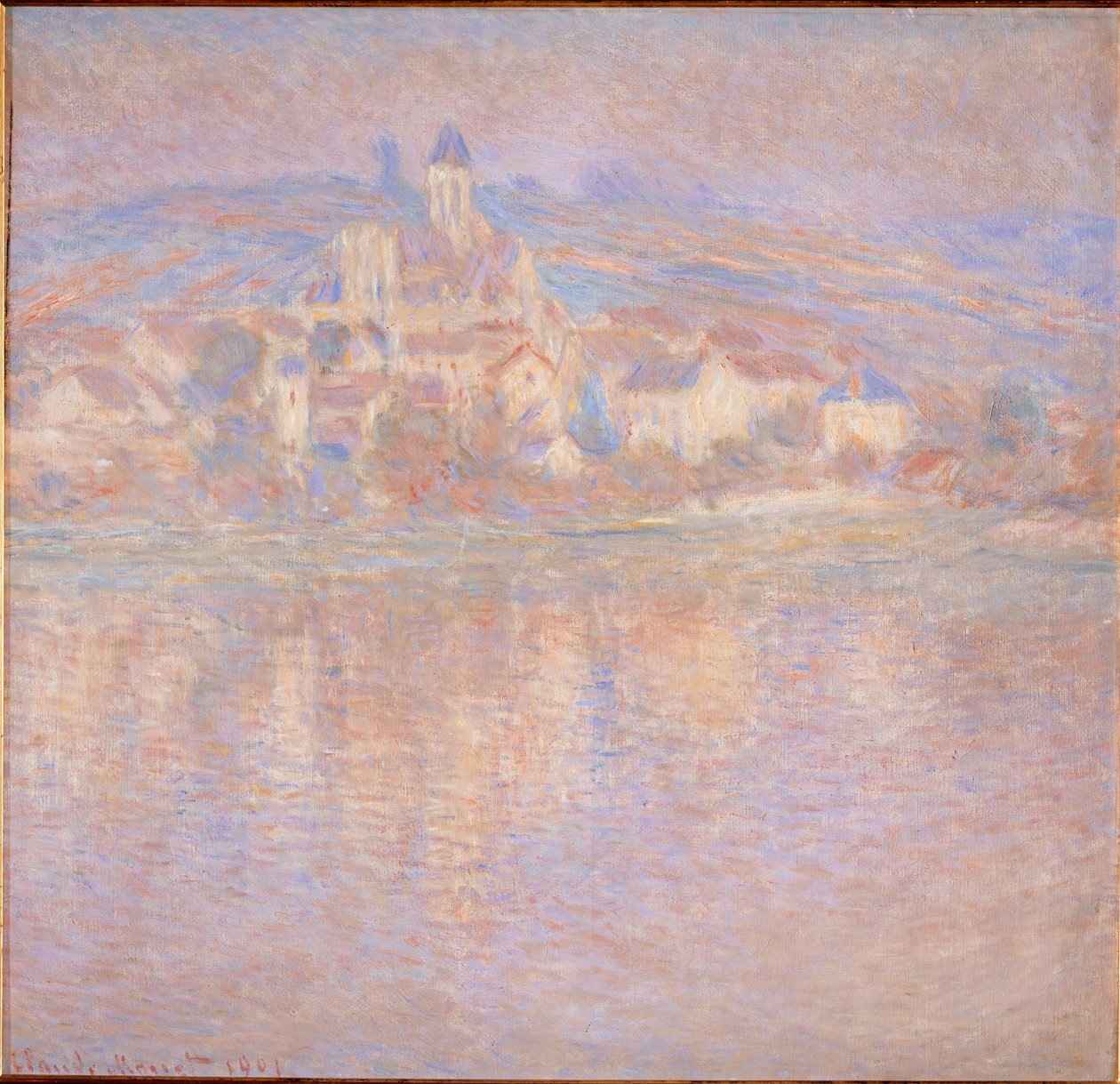 Vetheuil, solnedgång (målning på duk) av Claude Monet