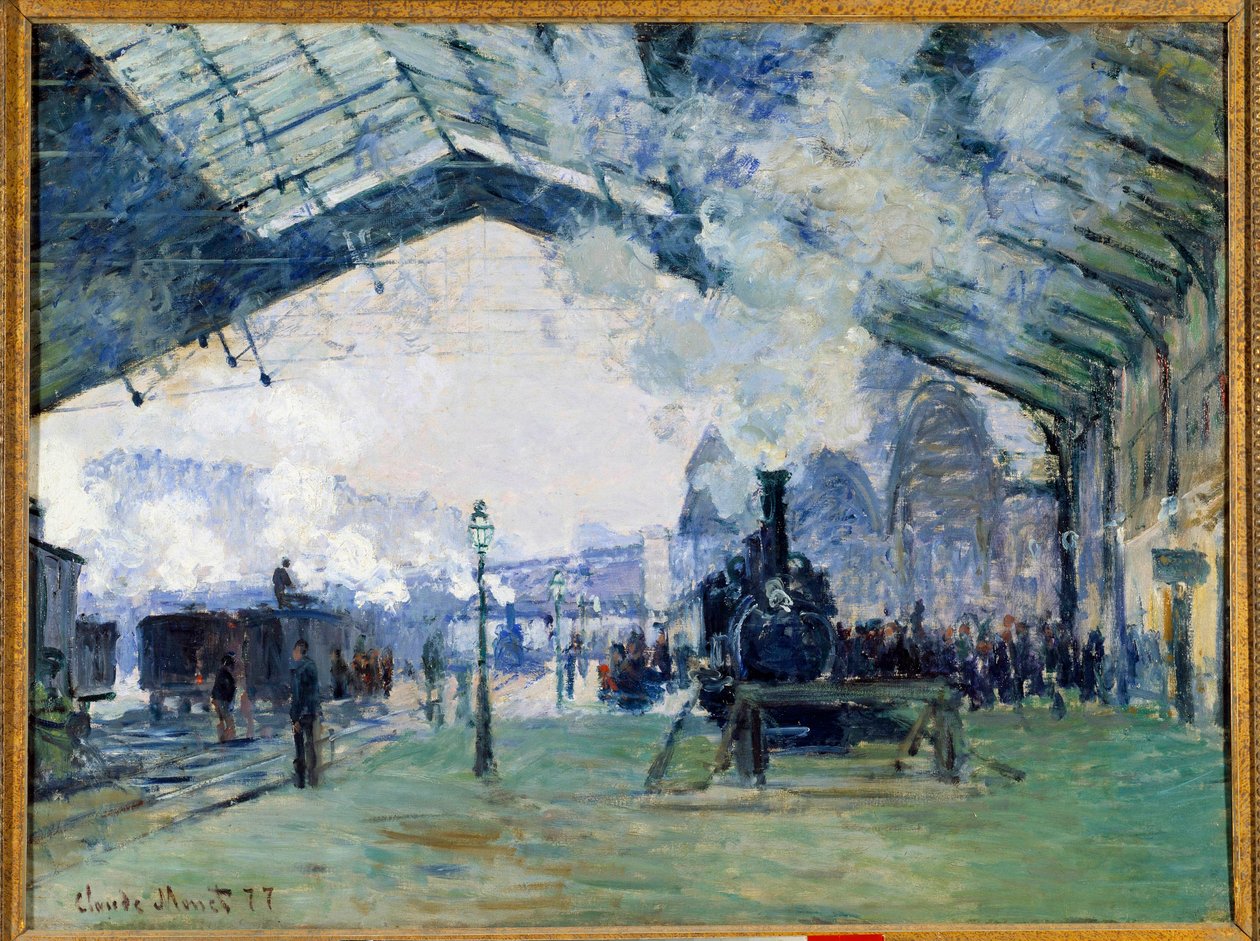 Utsikt över tågstationen Saint Lazare i Paris och tåget i Normandie av Claude Monet