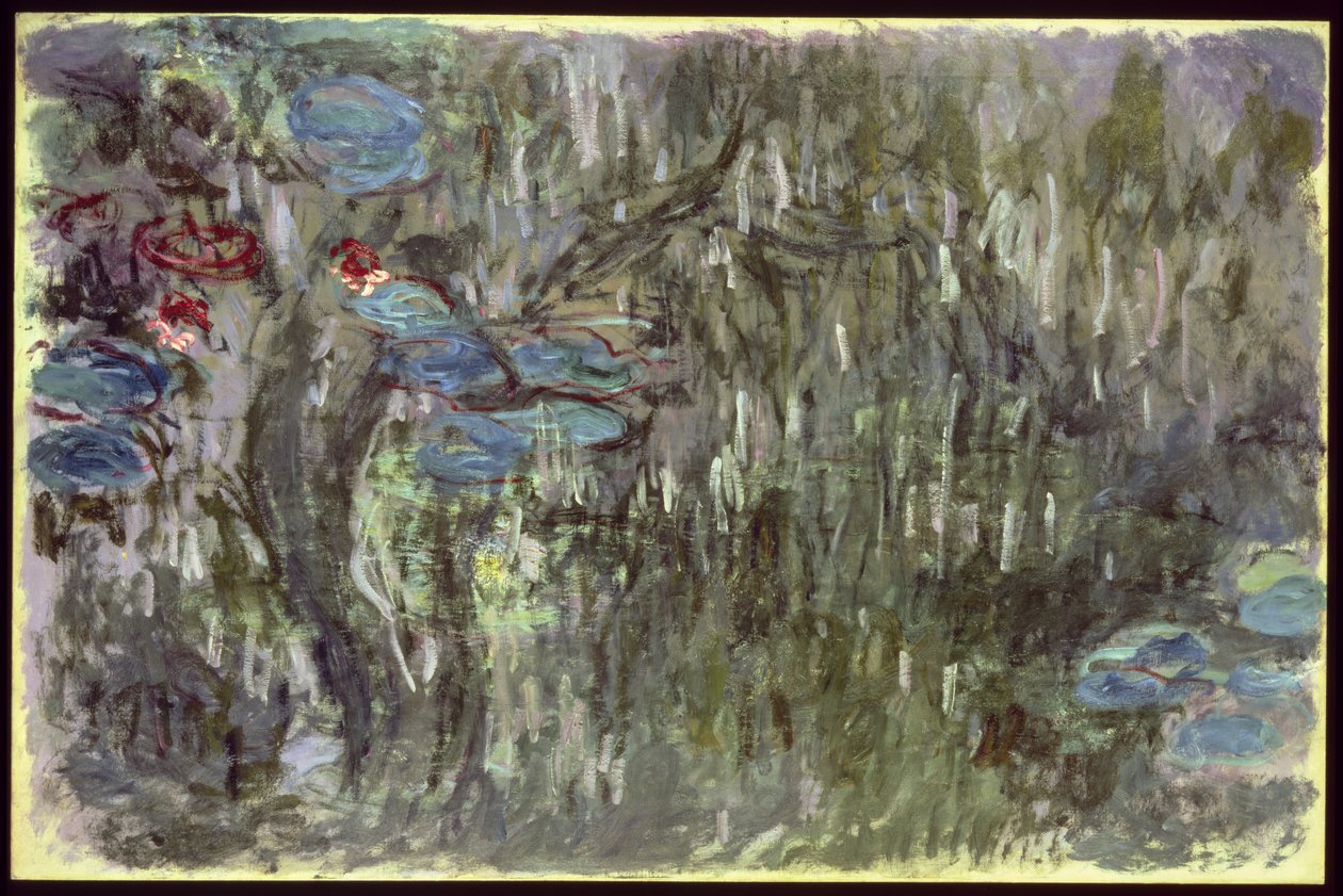 Näckrosor med reflektioner av pilar, c.1920 av Claude Monet