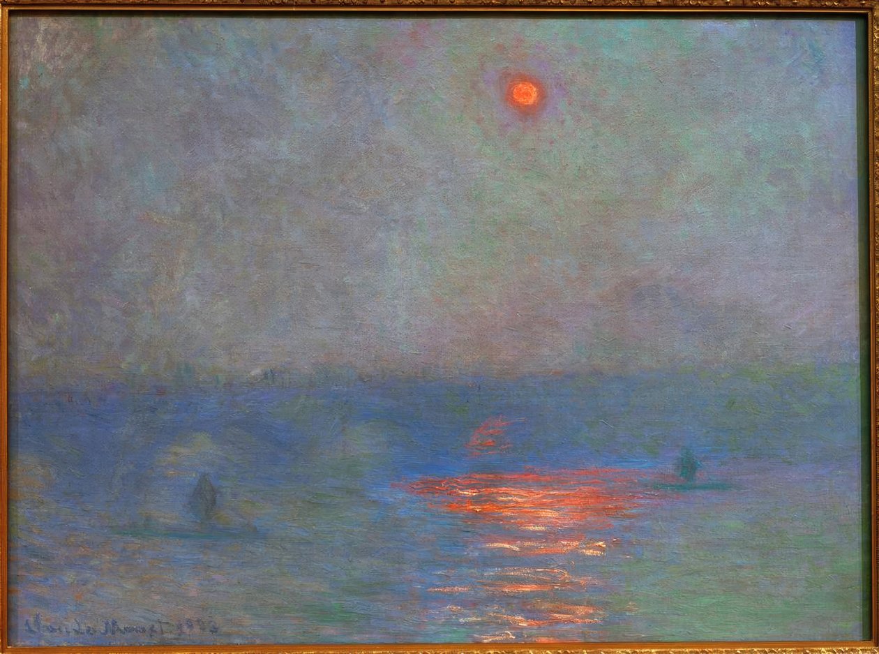 Waterloo-bron, sol i dimman (Sonne im Nebel) av Claude Monet