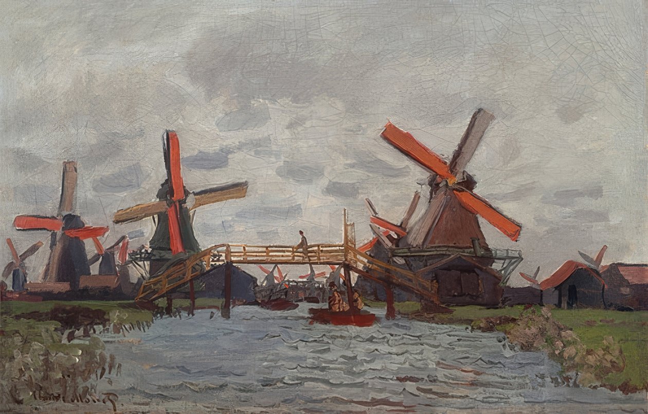 Väderkvarnar i Westzijderveld nära Zaandam. 1871 av Claude Monet