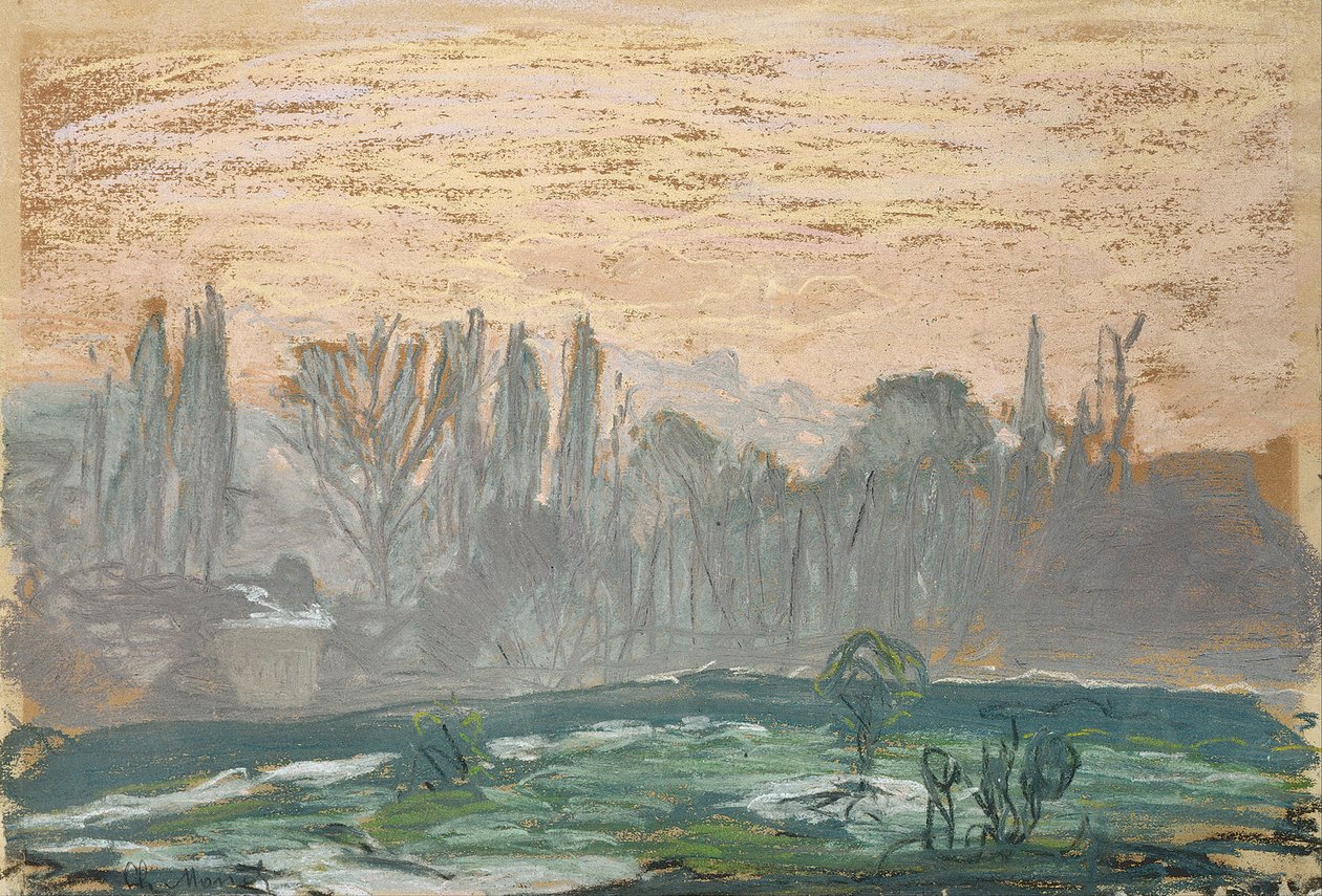Vinterlandskap med kvällshimlen av Claude Monet