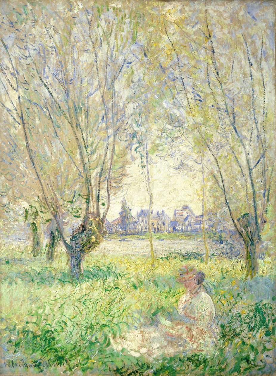 Kvinna som sitter under pilarna av Claude Monet