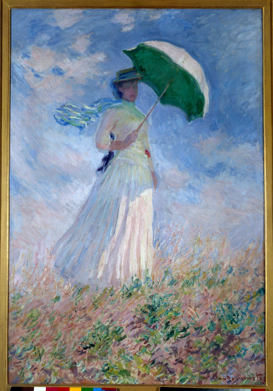 Kvinna med ett parasoll vänt mot höger av Claude Monet
