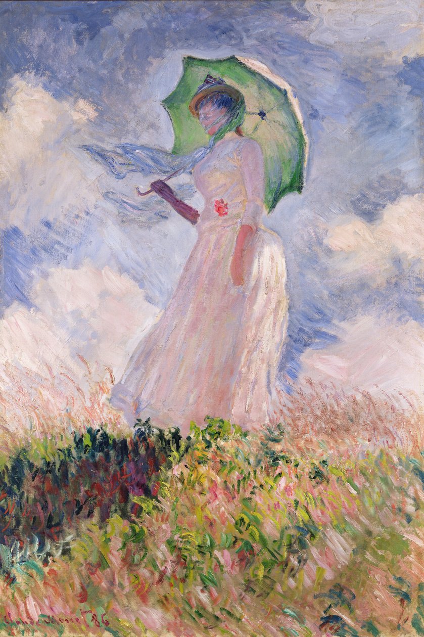 Kvinna med parasoll vände sig till vänster, 1886 av Claude Monet