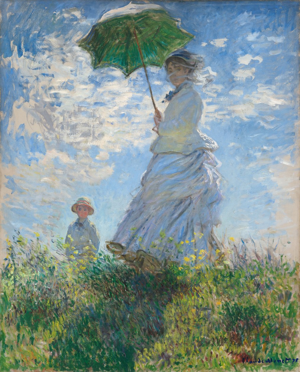 Kvinna med ett parasoll - Madame Monet och hennes son av Claude Monet