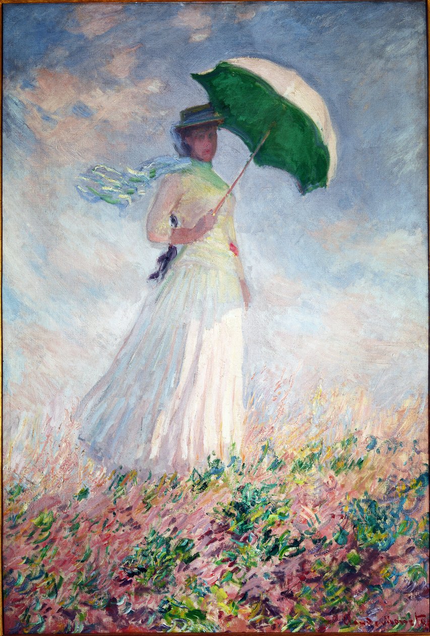 Kvinna med parasoll vänd åt höger av Claude Monet