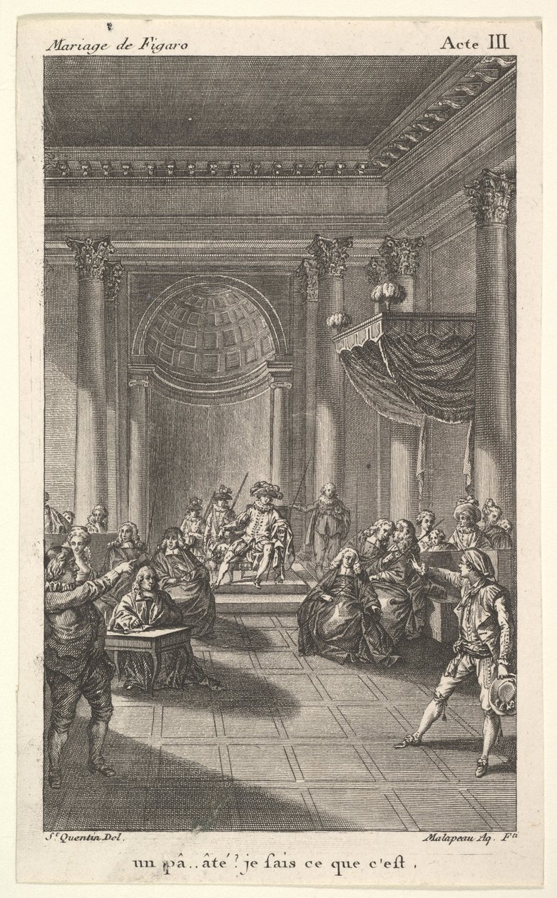En man som sitter i en stol på en trappstegsplattform håller en publik, två pekande män står..., ca. 1784. av Claude Nicolas Malapeau