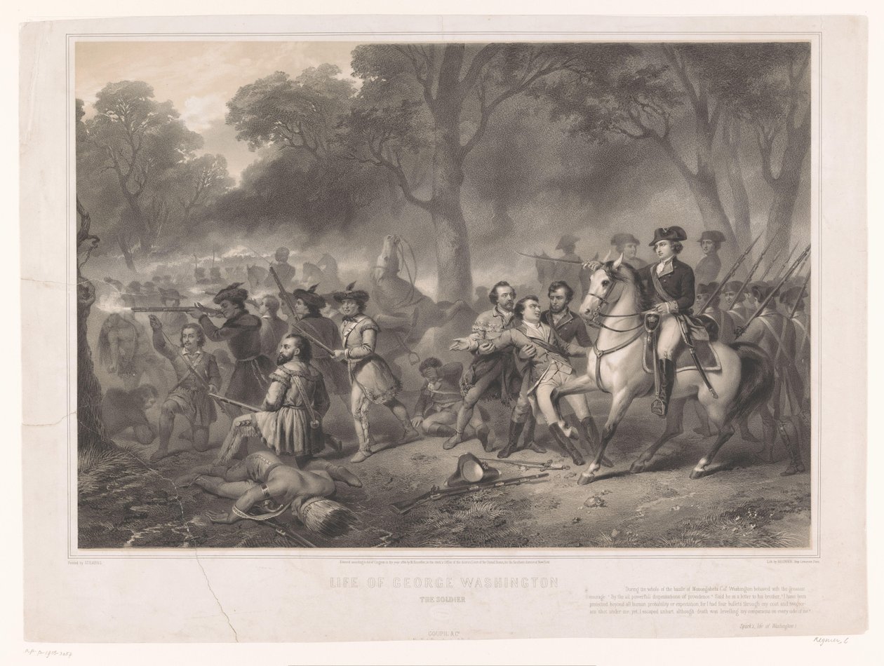 George Washington i slaget vid Monongahela Livet av George Washington, soldaten (titel på objekt) av Claude Régnier