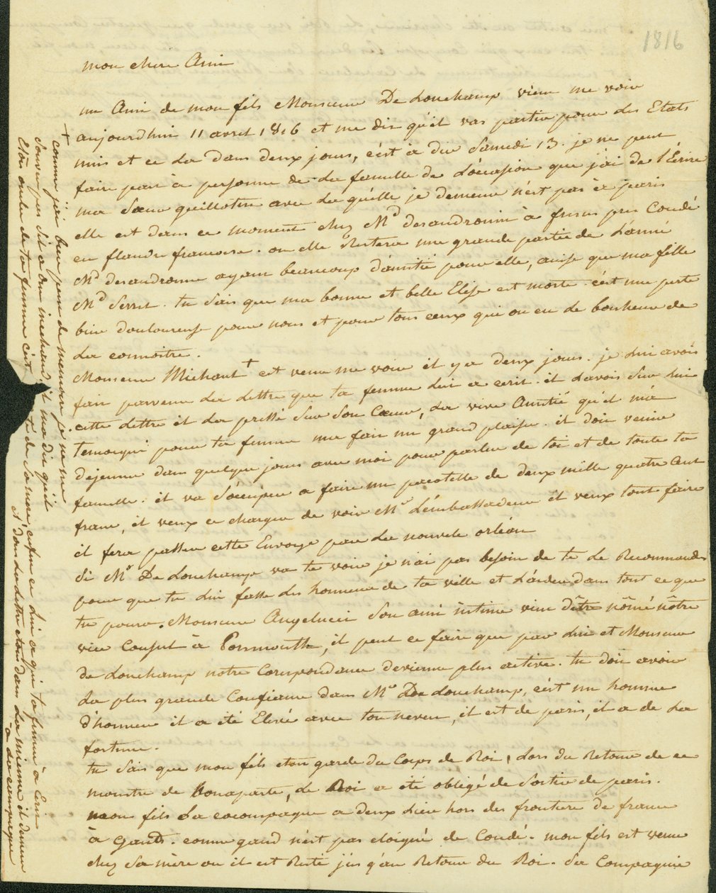 Brev till Antoine Saugrain från hans bror, 1816 av Claude Saugrain