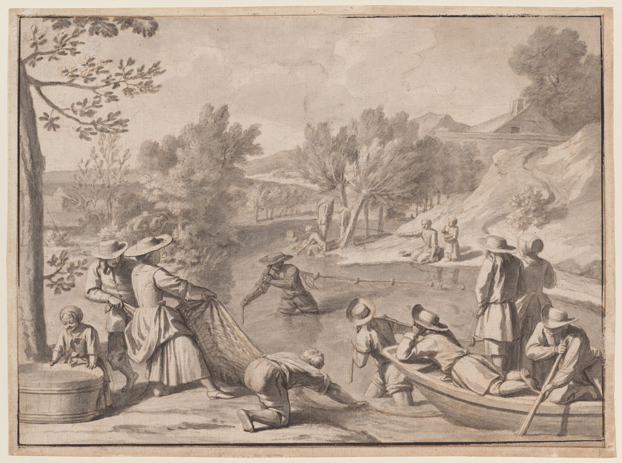 Augusti: Fiske, ca 1700 (tusch) av Claude Simpol