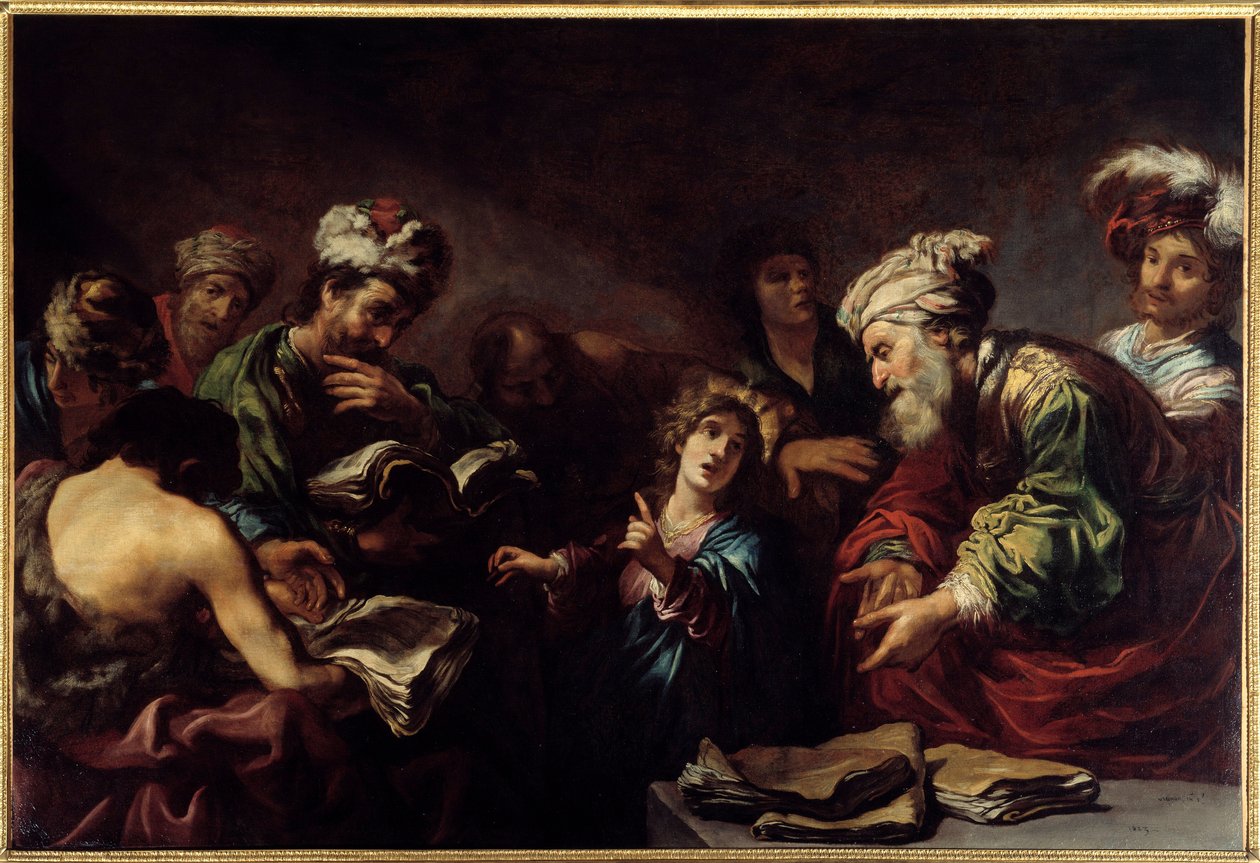 Jesus bland läkarna. Målning av Claude Vignon (1593-1670) av Claude Vignon