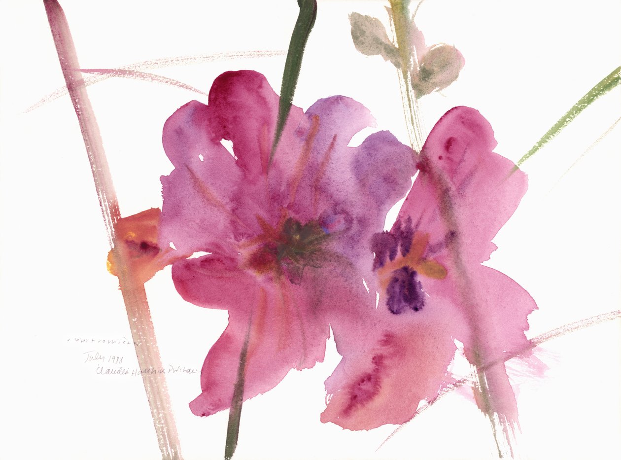 Hollyhocks, 1988 (akvarell) av Claudia Hutchins Puechavy