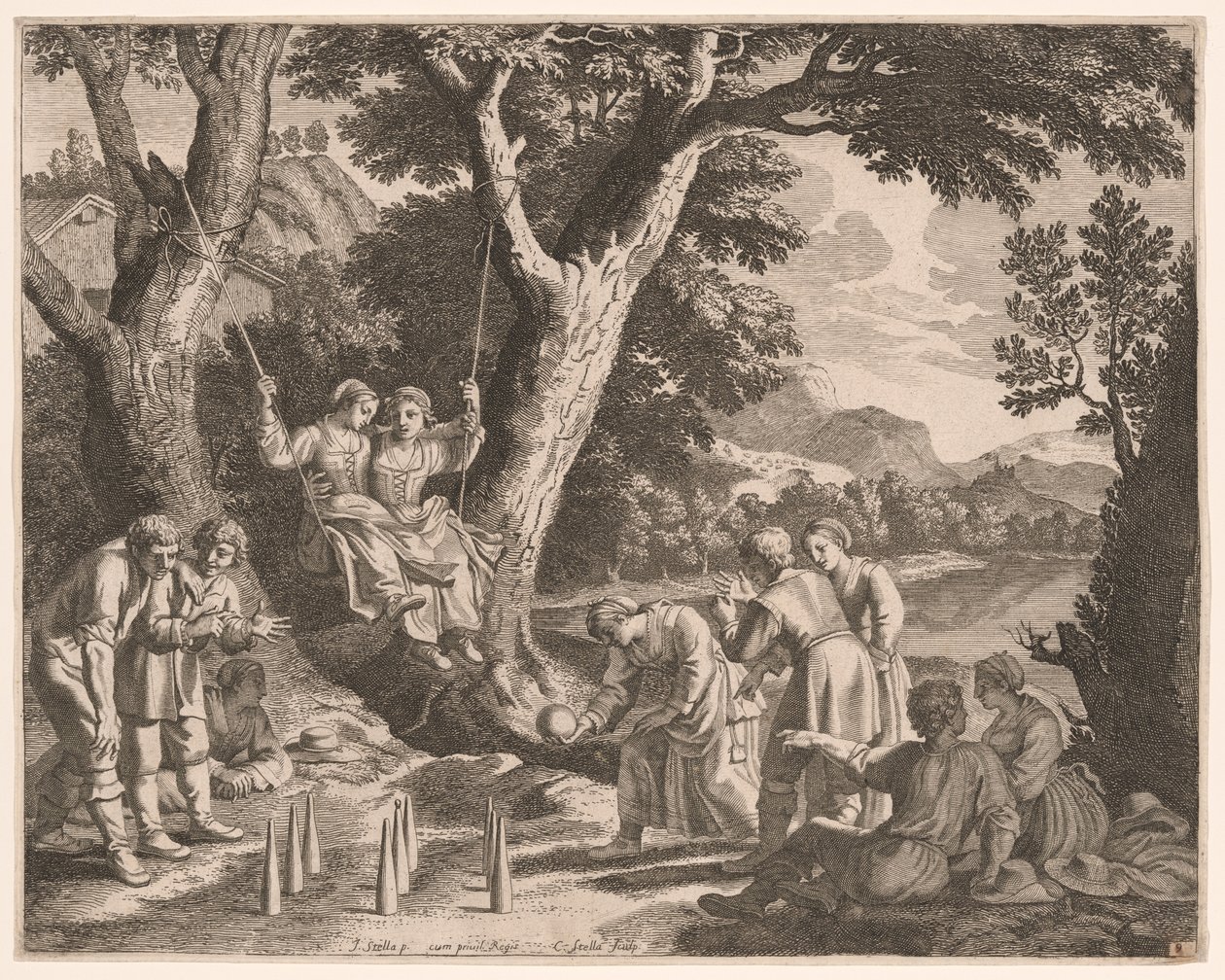 Ett parti boule, plansch 9 från Pastorales av Claudine Bouzonnet Stella