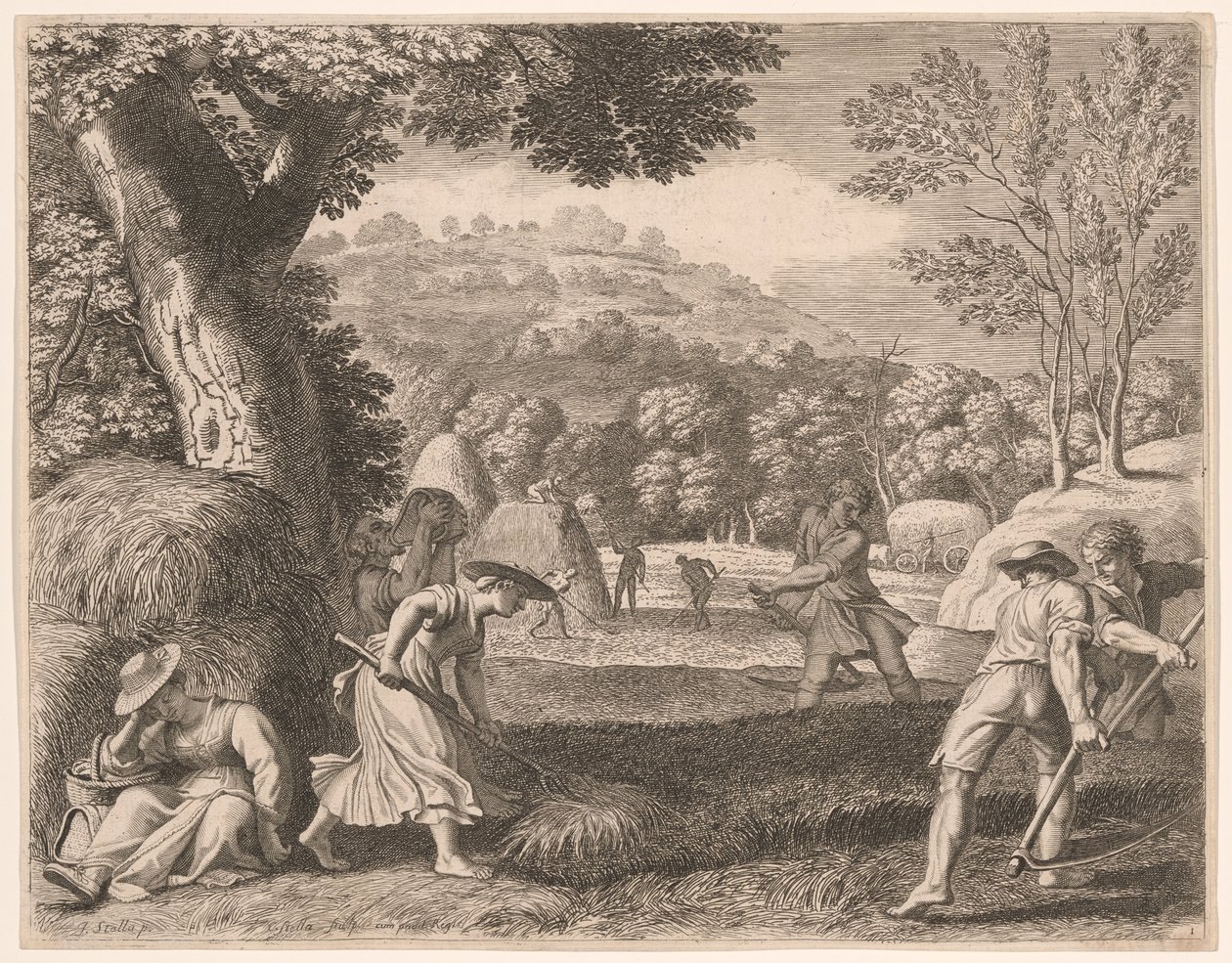 Haymaking, Plate 1 från Pastorales av Claudine Bouzonnet Stella