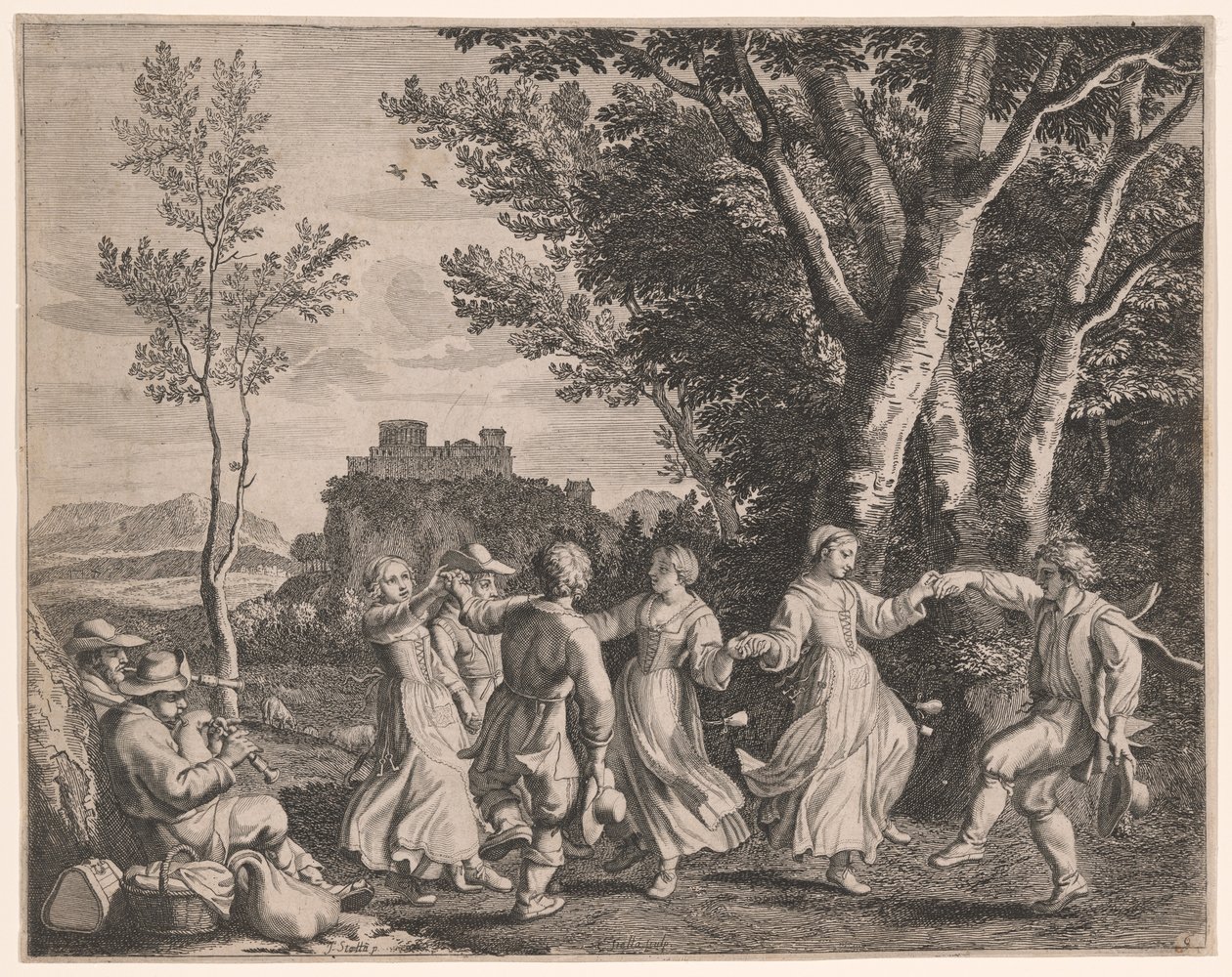 The Dance, Plate 6 från Pastorales av Claudine Bouzonnet Stella