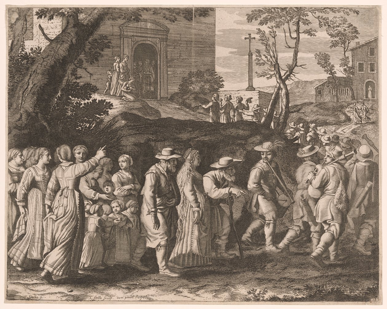 Bröllopsprocessionen, plansch 15 från Pastorales av Claudine Bouzonnet Stella