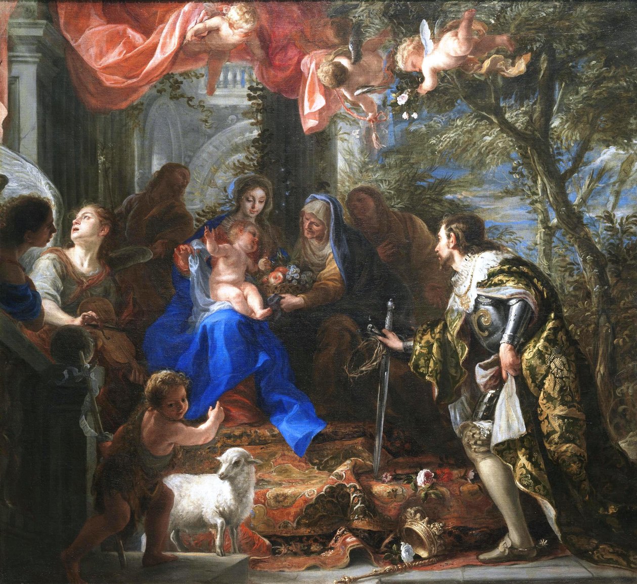 Virgin och barn älskade av St Louis, King of France av Claudio Coello