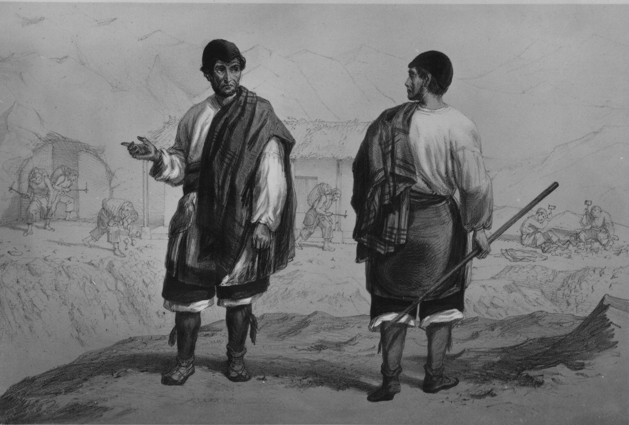 Gruvarbetare i Chile, graverade av F. Lehnert av Claudio Gay