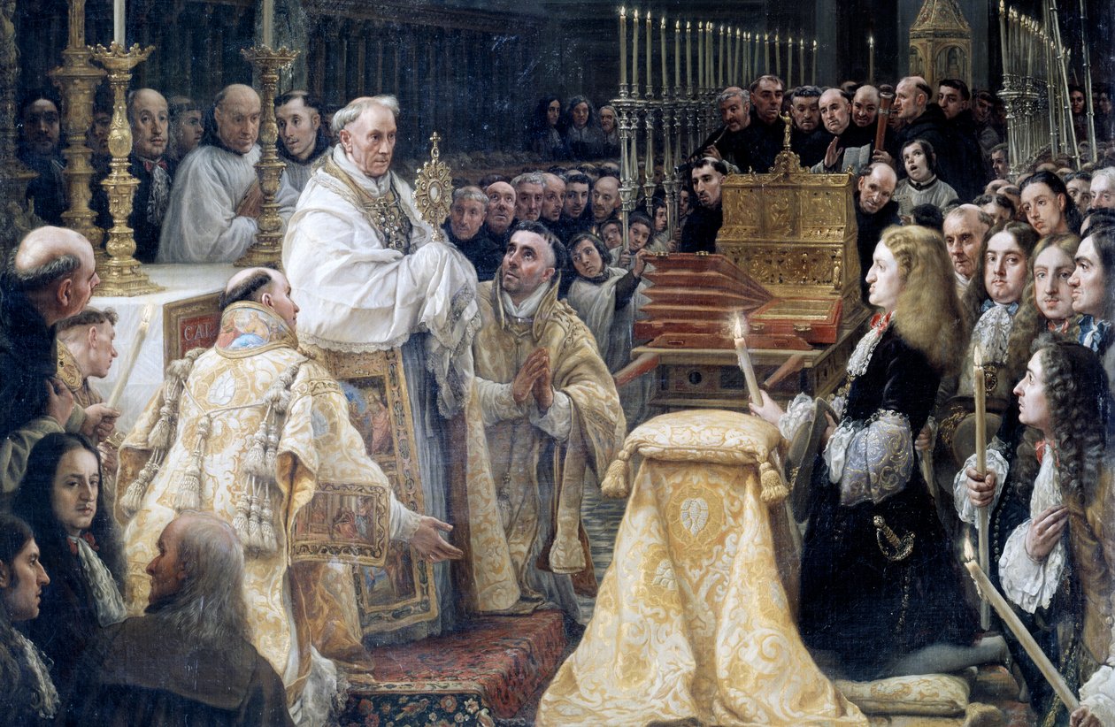 Karl II av Spanien i tillbedjan av den heliga eukaristin av Claudio Coello