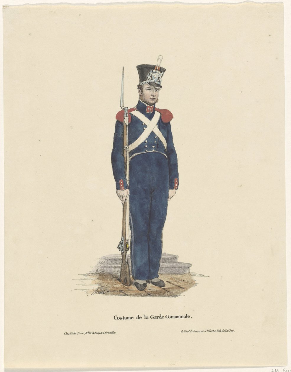 Belgisk bågskytt, 1830 Costume de la Garde Communale (titel på objekt) av Claudio Linati