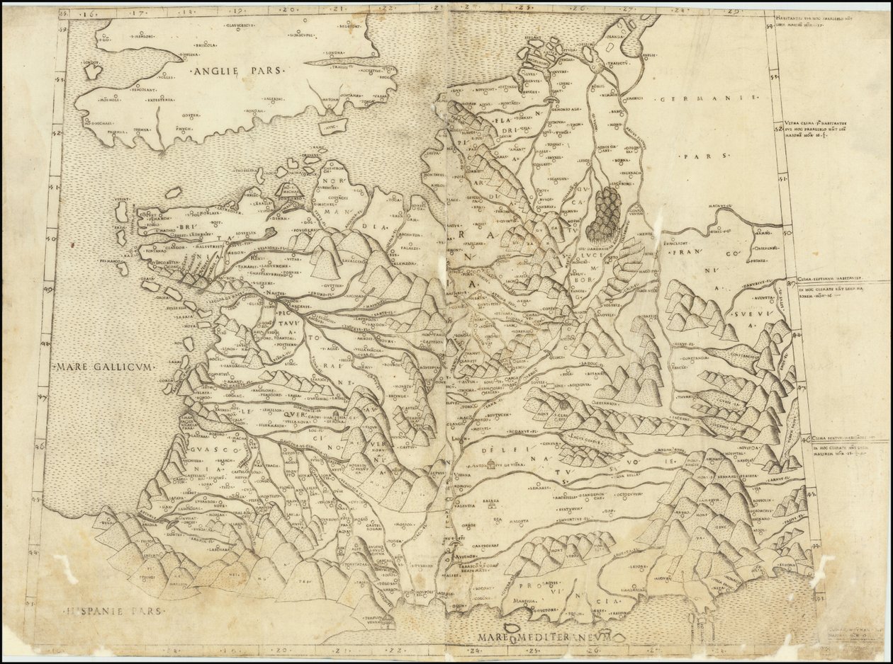 1507 Ptolemaisk karta över Frankrike av Claudius Ptolemy