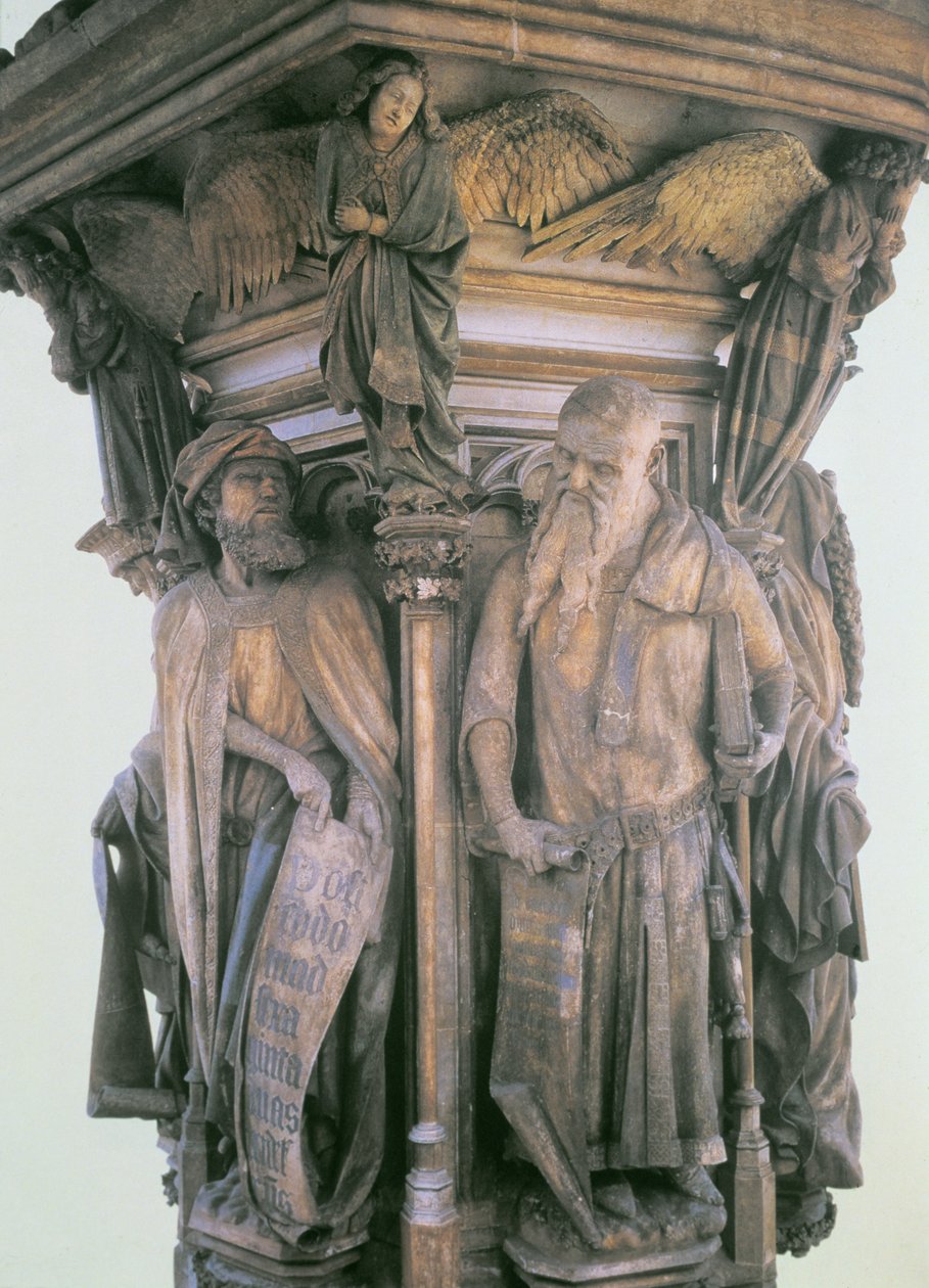 Daniel och Jesaja i strid, från den sexkantiga piedestalen i Moses brunn, 1395-1404 av Claus and Malouel, Jean Sluter