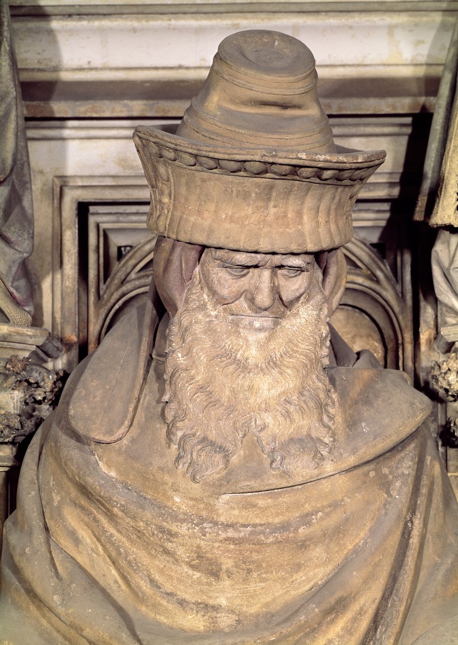 Zacharias, detalj från den sexkantiga piedestalen i Moses brunn, 1395-1404 av Claus and Malouel, Jean Sluter