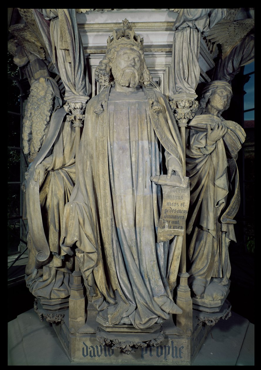 Kung David, Moses (vänster) och Jeremiah (höger), detalj av den sexkantiga sockeln till Moses brunn, 1395-1404 (för detaljer se 86118) av Claus and Malouel, Jean Sluter