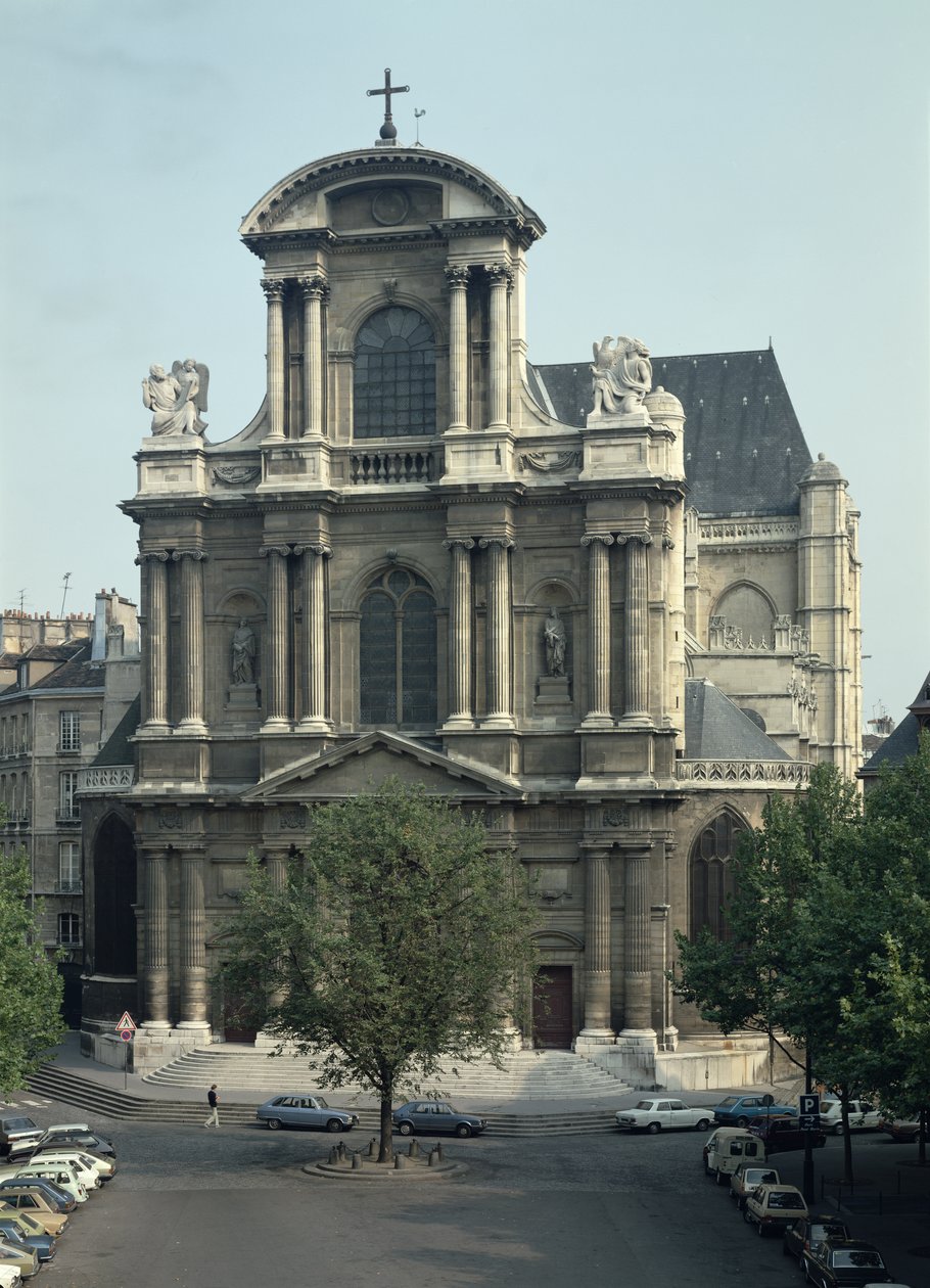 Fasaden på kyrkan Saint-Gervais, byggd 1616-21 av Clement II Metezeau