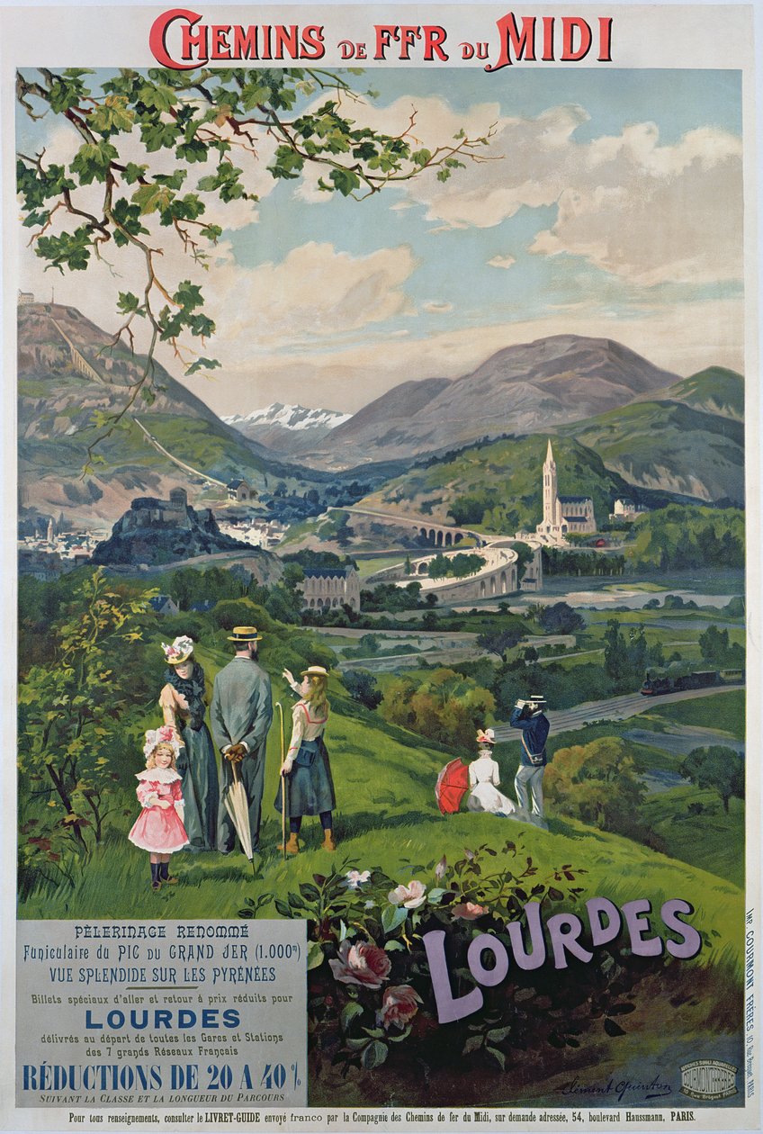 Affisch som annonserar Lourdes, Frankrike, ca 1900 av Clement Quinton
