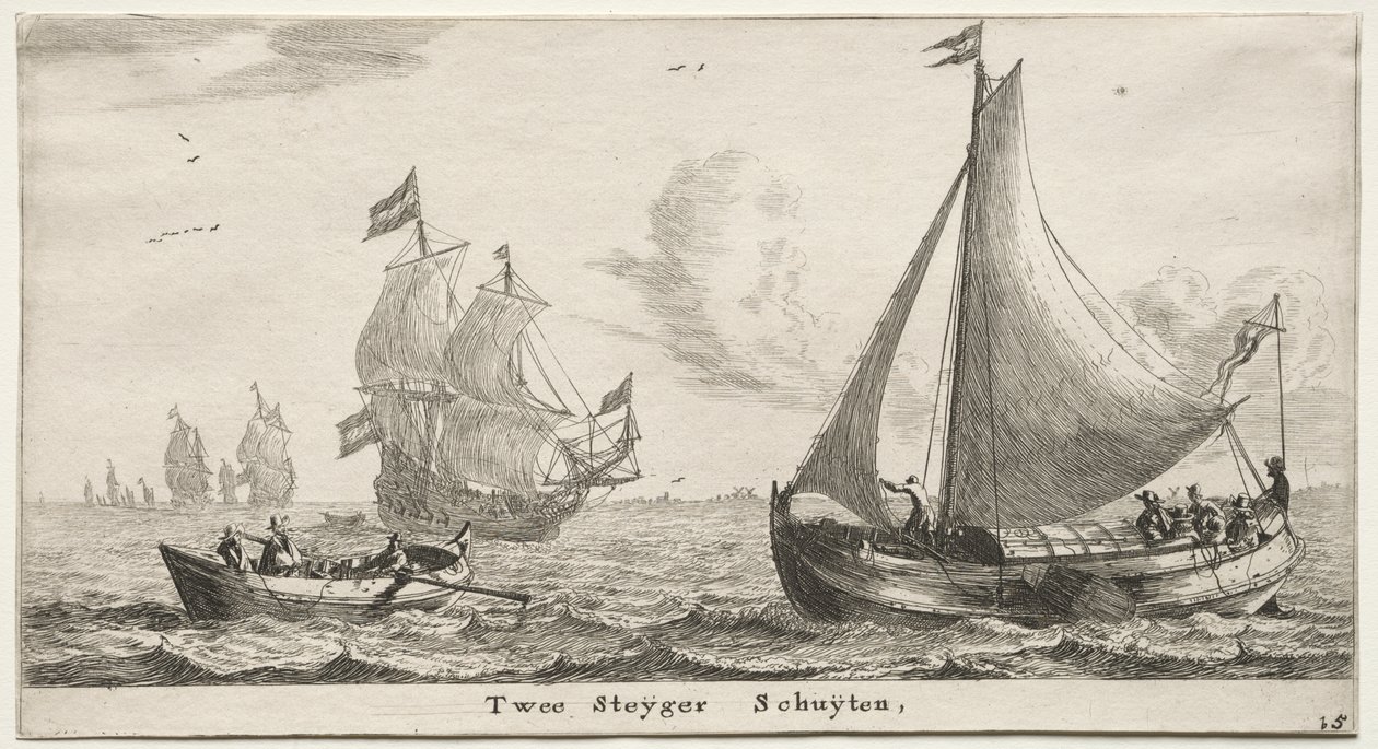 Olika fartyg och utsikt över Amsterdam (Verscheÿde Schepen en Gesichten van Amstelredam), del II: Two Pier Boats av Clement de Jonghe