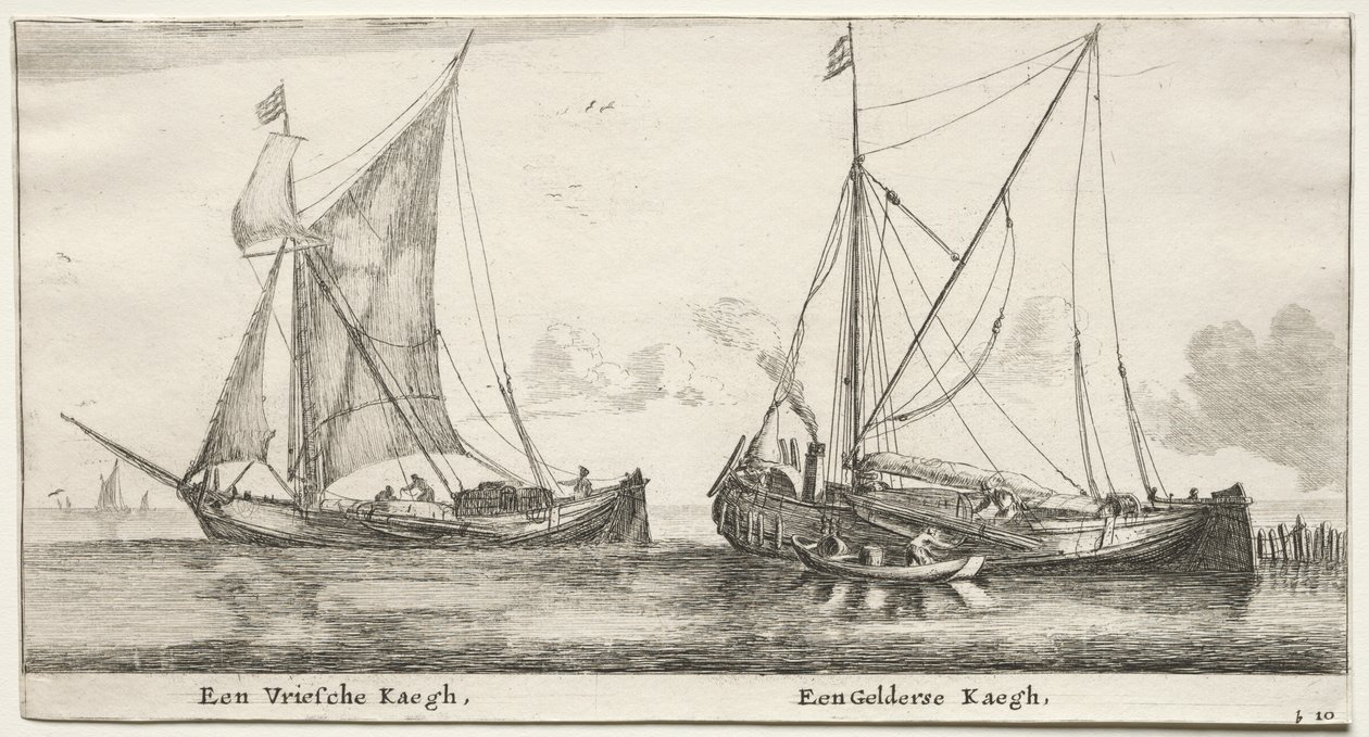 Olika fartyg och utsikter över Amsterdam (Verscheÿde Ships och Gesichten van Amstelredam), del II: En frisisk bilander. En Gelderland Bilander av Clement de Jonghe