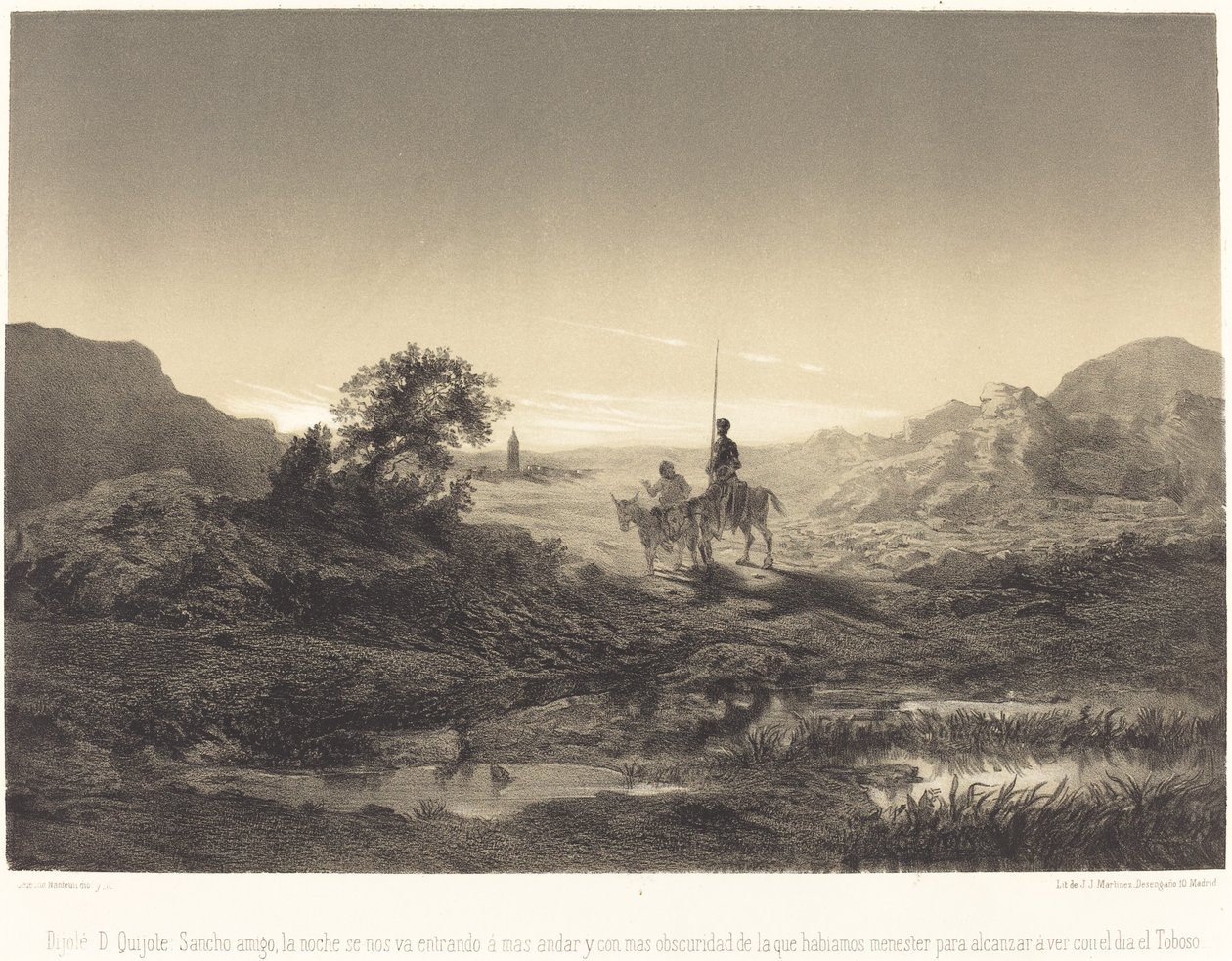 D. Quijote sa: sancho vän, natten närmar sig oss... av Célestin Nanteuil