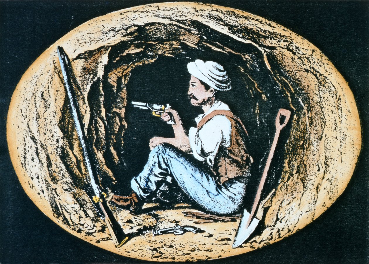 Brittisk sappare beväpnad med Colt Revolver väntar i min på att fiendens mot-sappare ska slå igenom av Clifford Henry Mecham