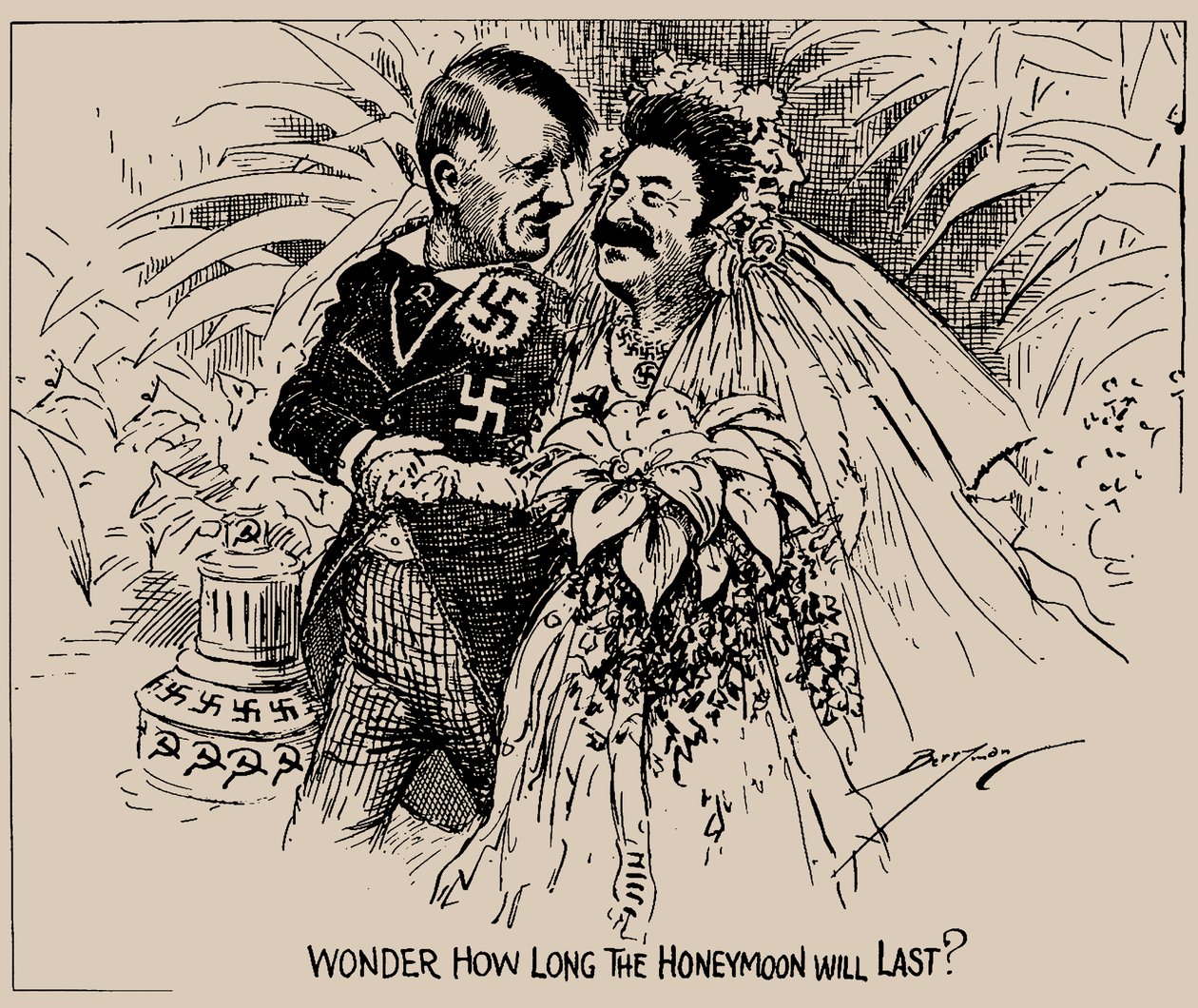 Undrar hur länge smekmånaden kommer att vara The Washington Star, 1939. av Clifford K. Berryman
