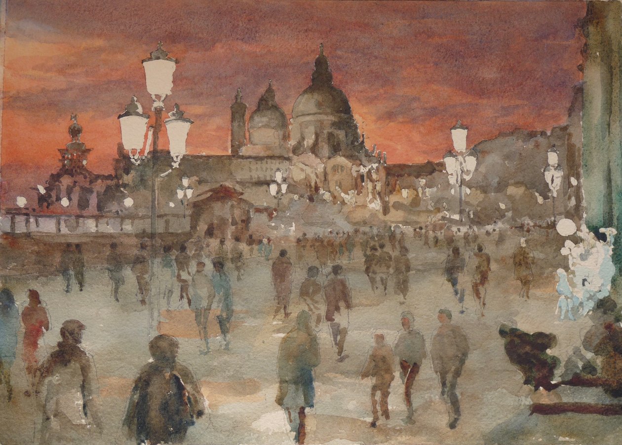 Riva Dei Schiavoni, julafton, 2019 (akvarell) av Clive Wilson