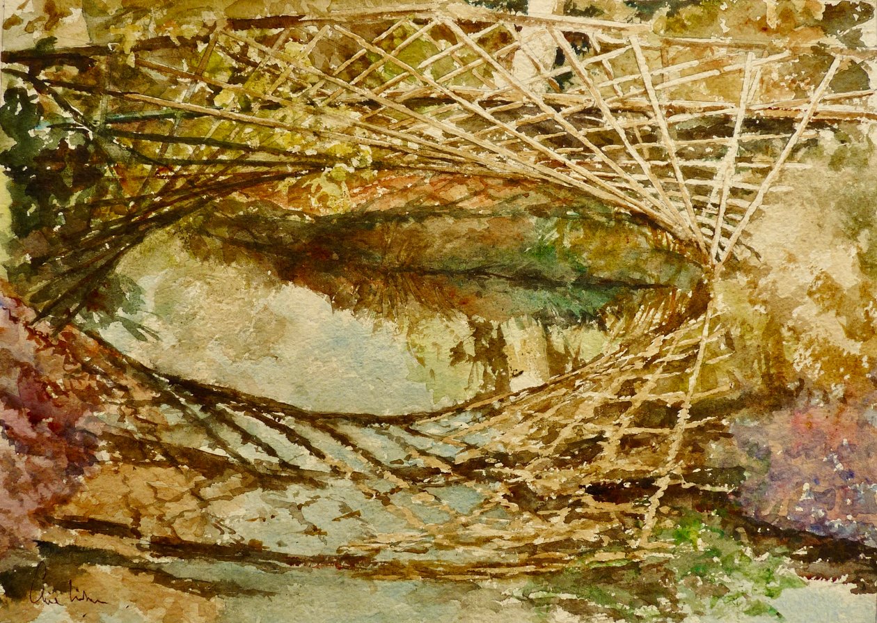 Kingfisher Bridge, höstfärger, 2021 (akvarell) av Clive Wilson