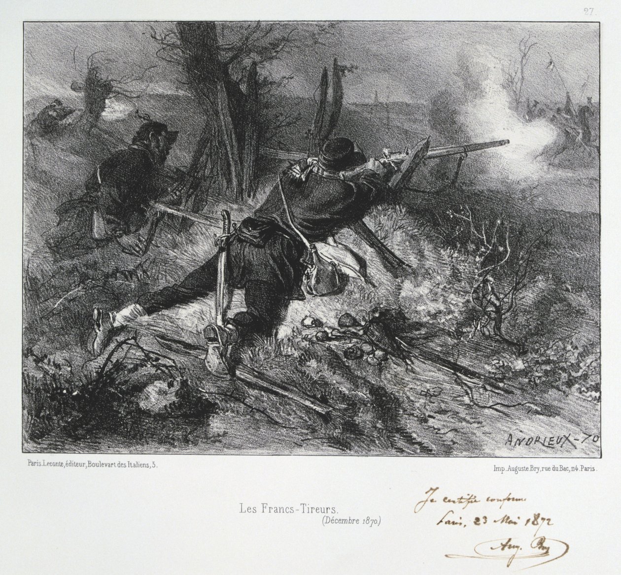 Fransk-preussiska kriget 1870-1871: Franska gevärsmän. Från en serie litografier av Clement August Andrieux om Gardes Nationales. av Clément Auguste Andrieux