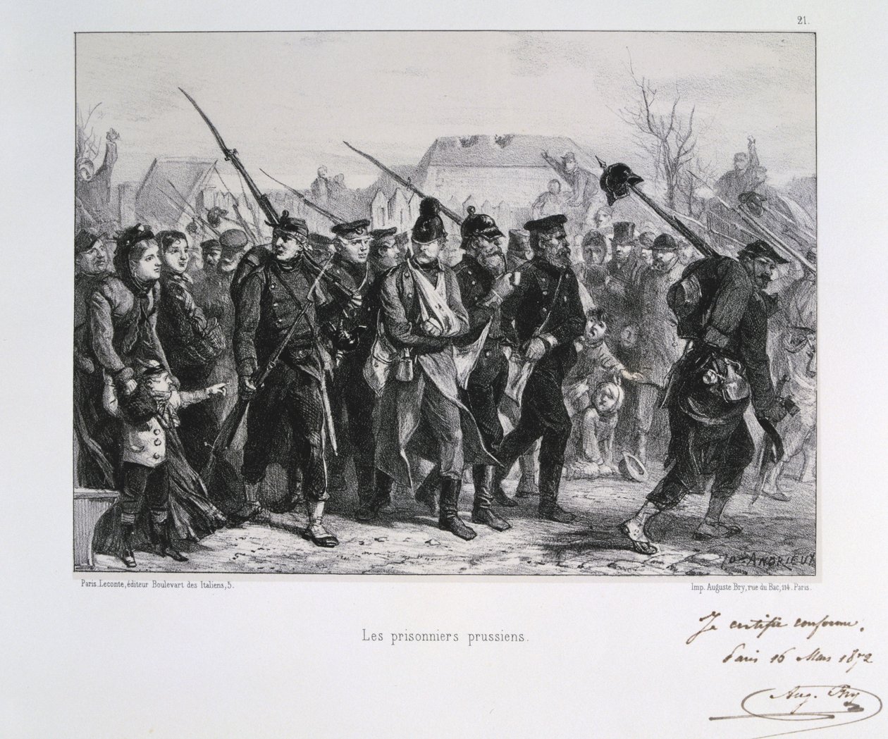 Fransk-preussiska kriget 1870-1871: Preussiska krigsfångar. Från en serie litografier av Clement August Andrieux om Gardes Nationales. av Clément Auguste Andrieux