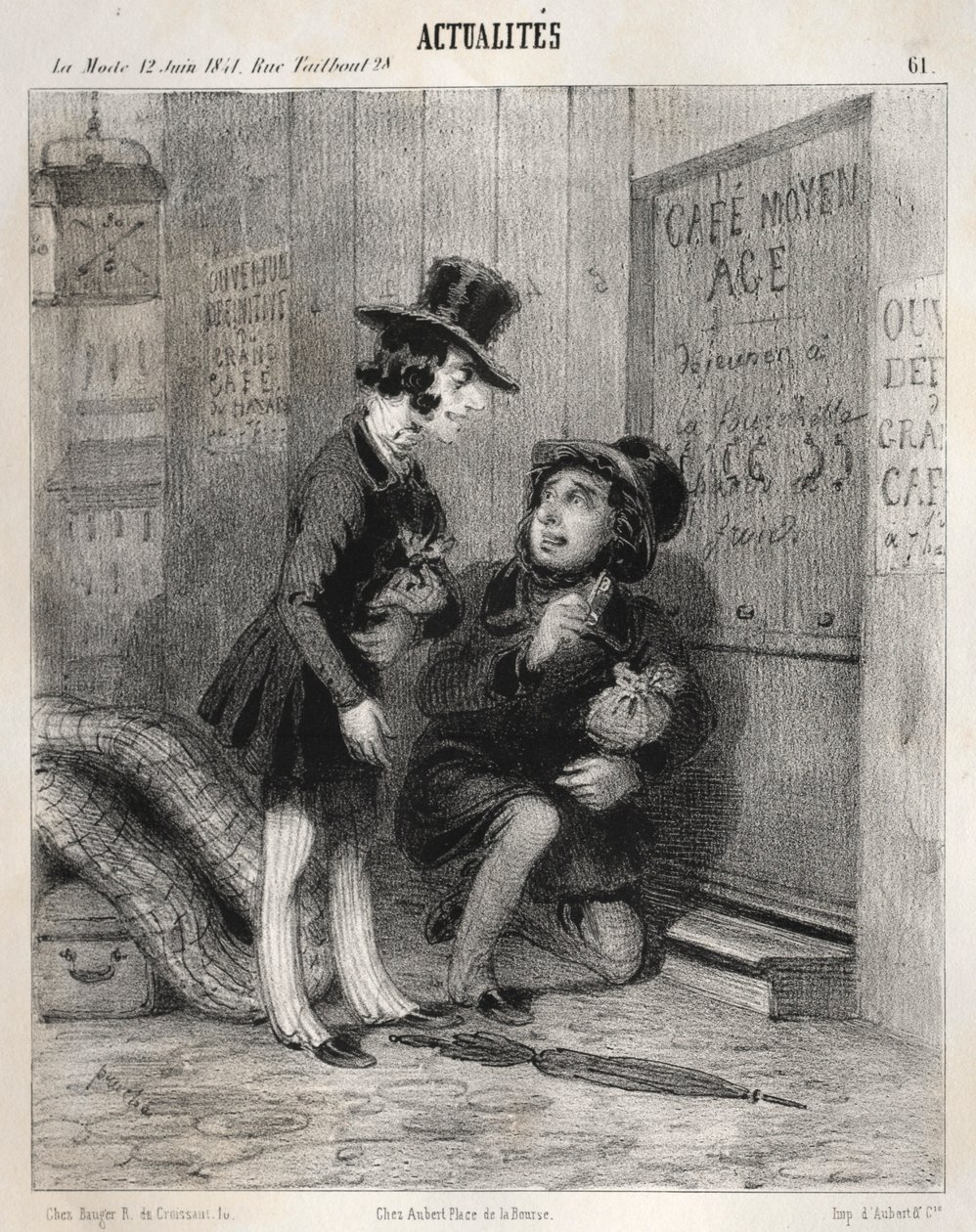 Nyheter: Hej kompis! det är så vi gör affärer idag! vi visar..., 1841. av Clémente Pruche