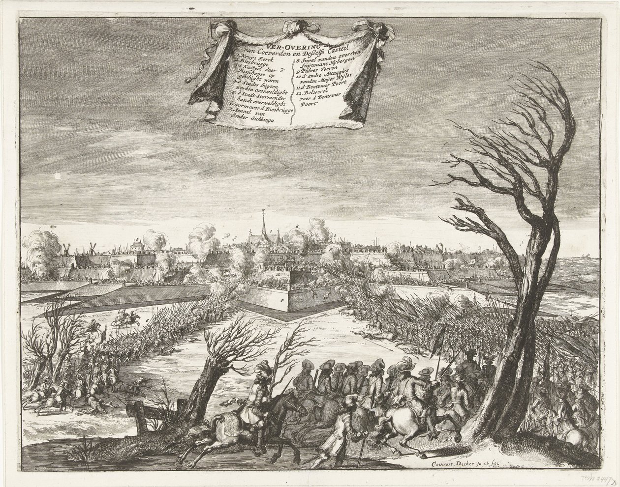 Stormning och erövring av Coevorden den 30 december 1672 Erövringen av Coevorden och Deßelfs Casteel (titel på objektet) av Coenraet Decker