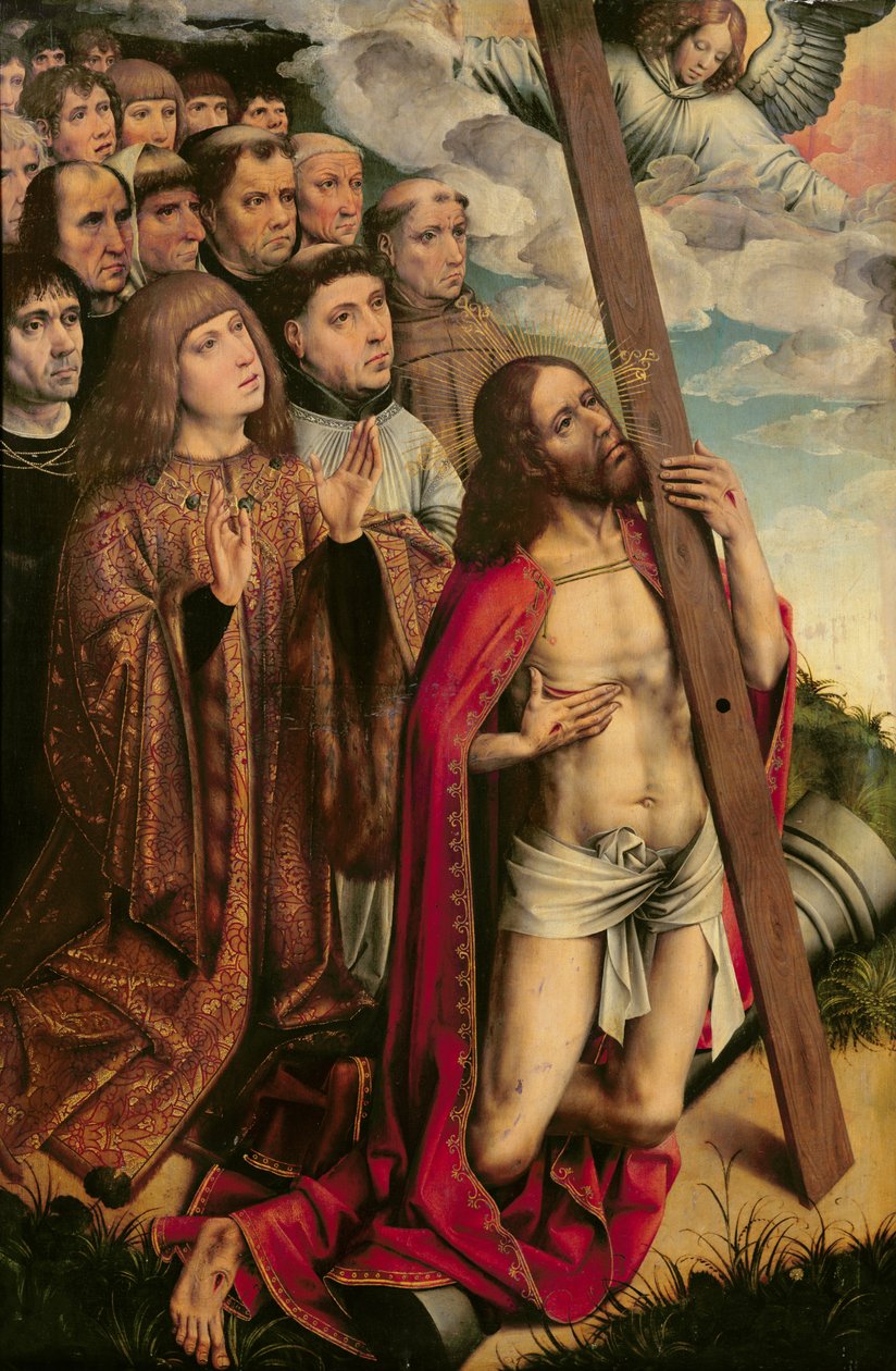 Kristus medlaren med Filip den stilige (1478-1506) och hans följe, vänster panel från en altartavla (se även 223221) av Colijn de Coter