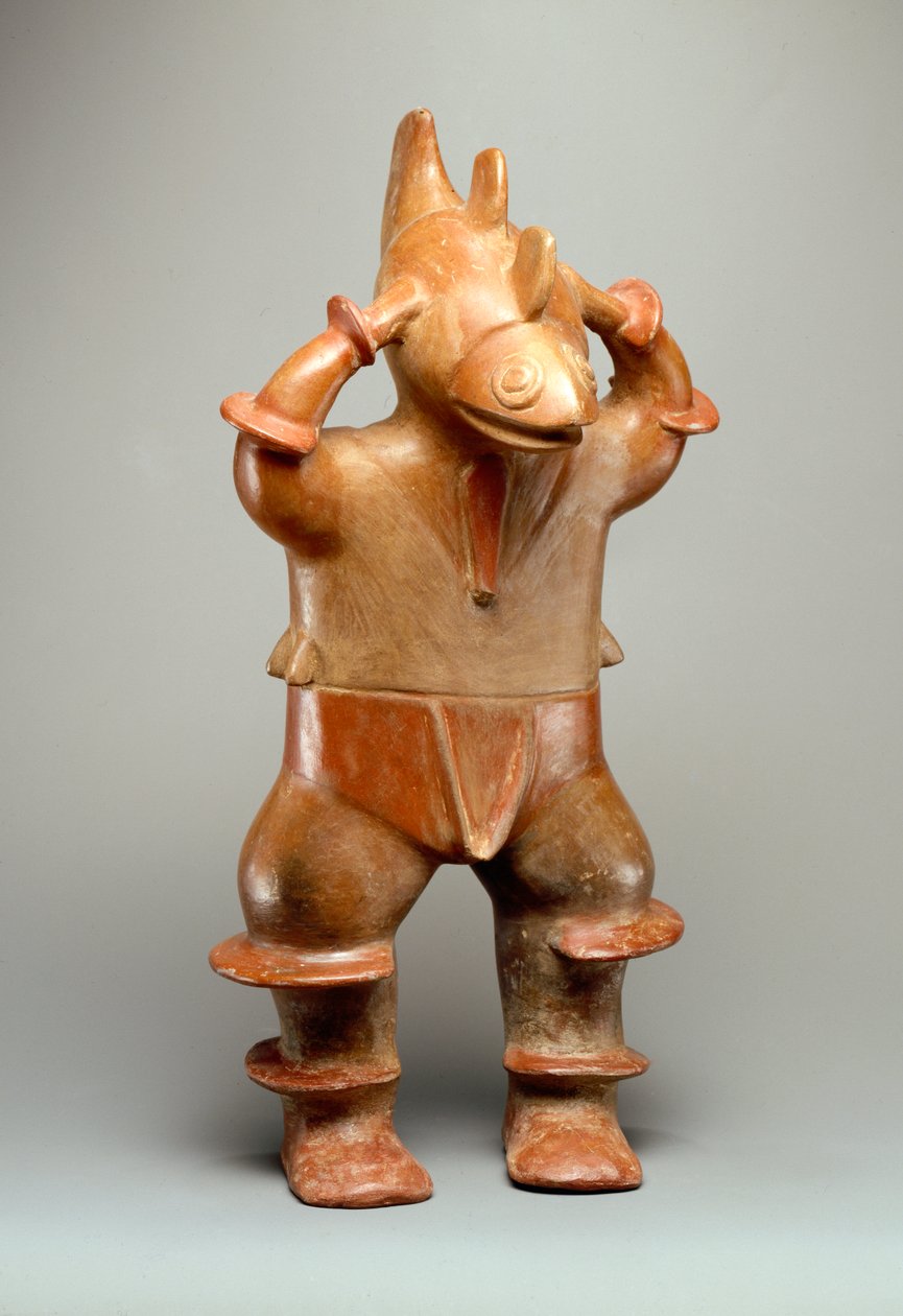 Mansfigur med haj (lergods) av Colima Culture