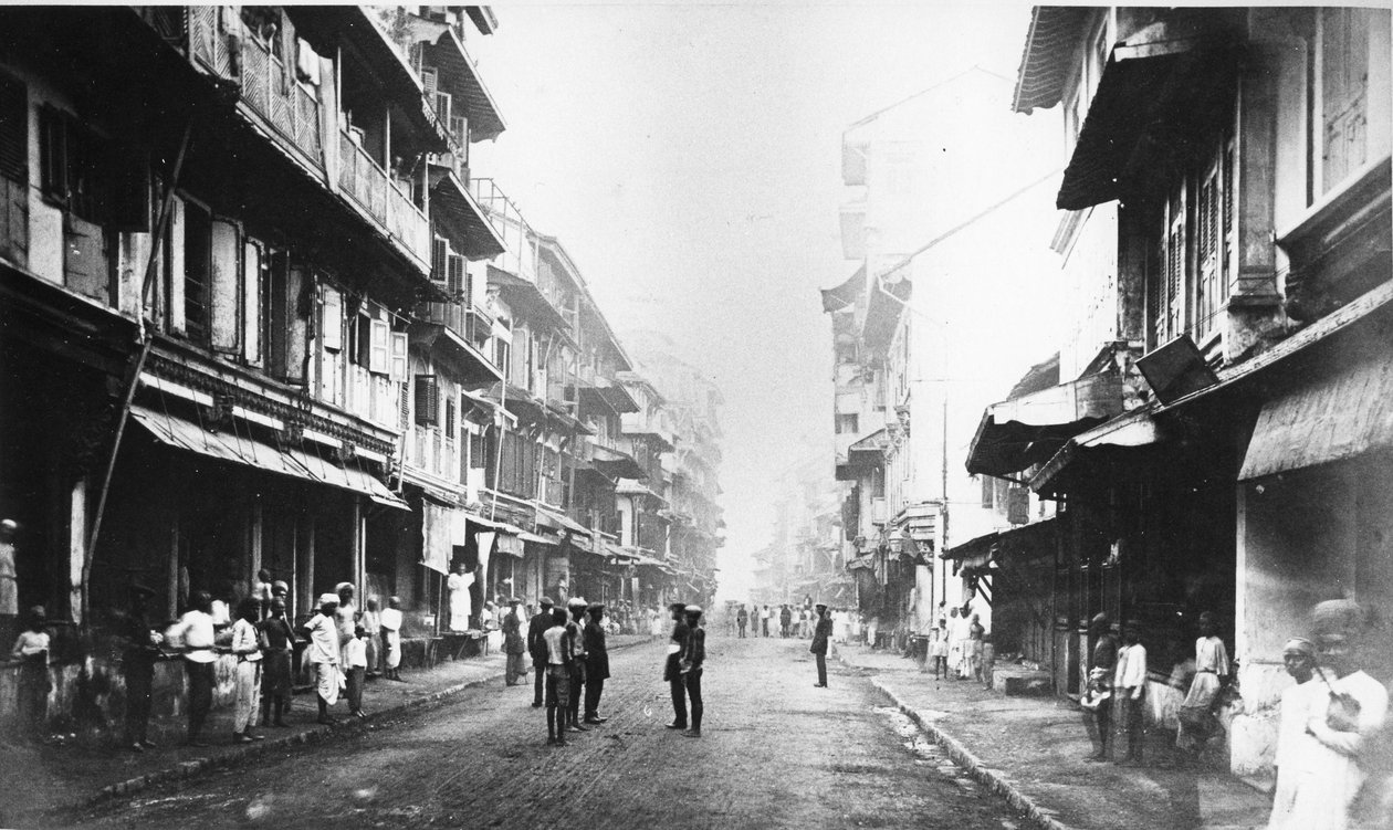 Borah Bazaar Street, Bombay, omkring 1870-talet av Colin Roderick Murray