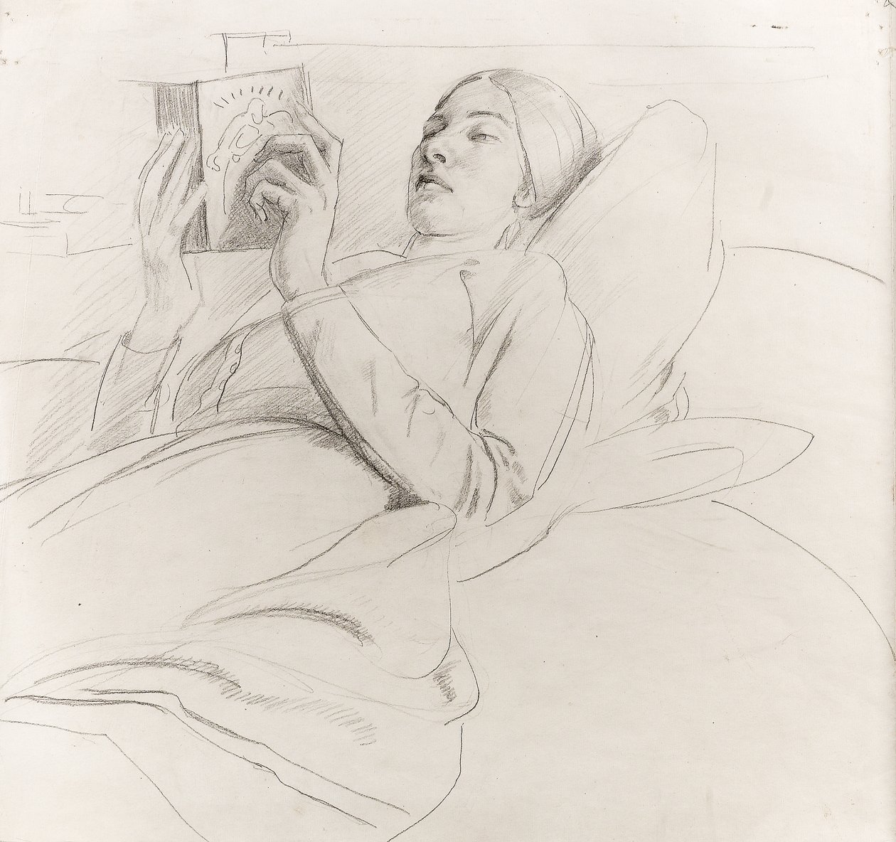 Porträtt av Winifred Knights (1899-1947) läsning, ca 1921 av Colin Unwin Gill