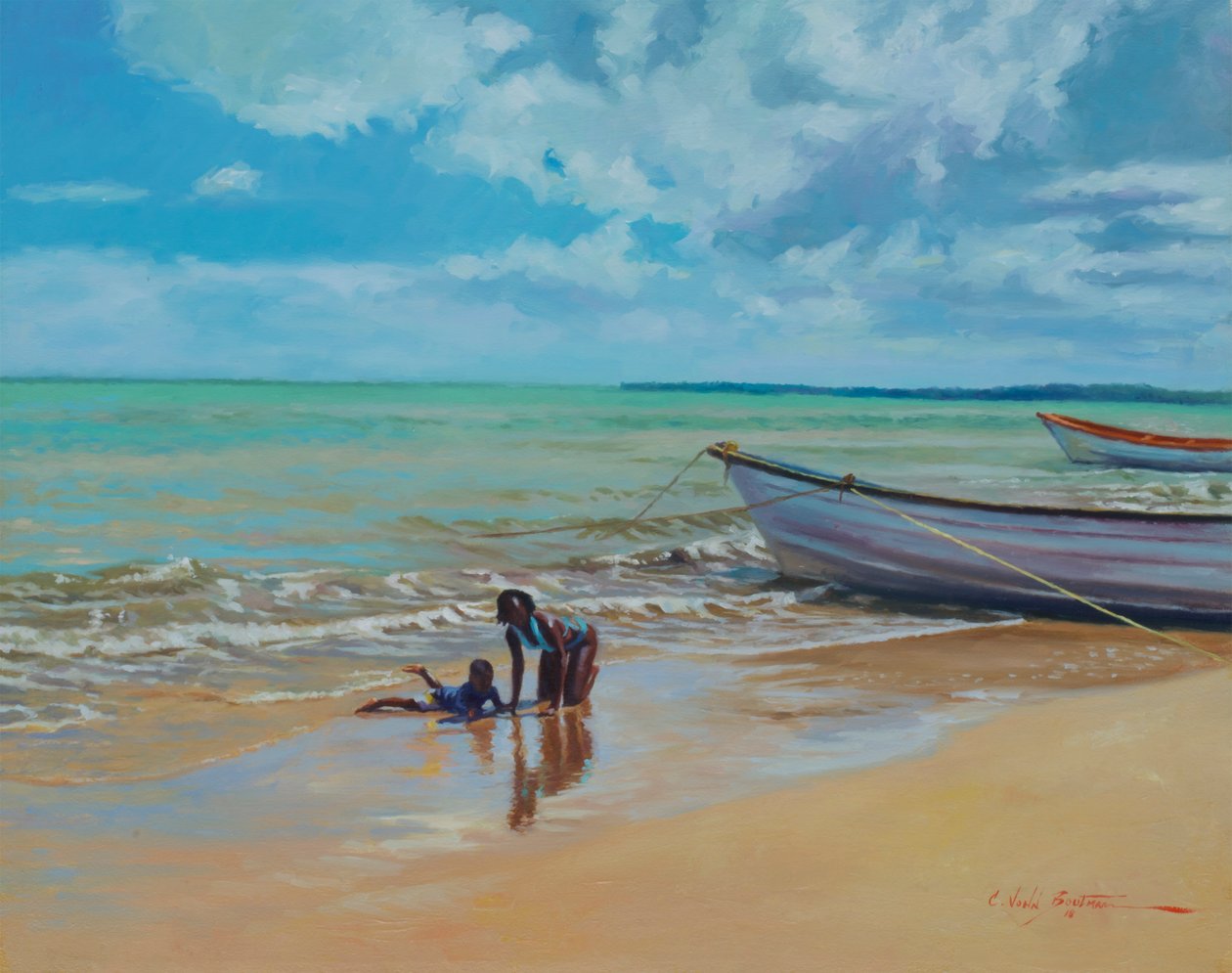 Slippery Sand, 2018 (olja på linne) av Colin Bootman
