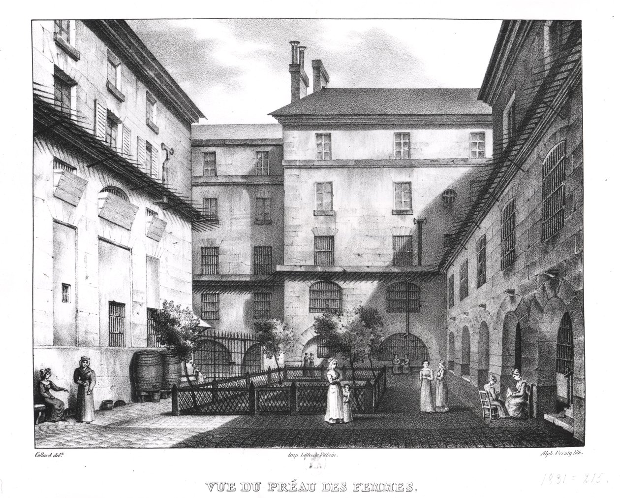 Utsikt över kvinnogården vid Conciergerie-fängelset, graverad av Alphonse Urruty (1800-70) c.1831 av Collard