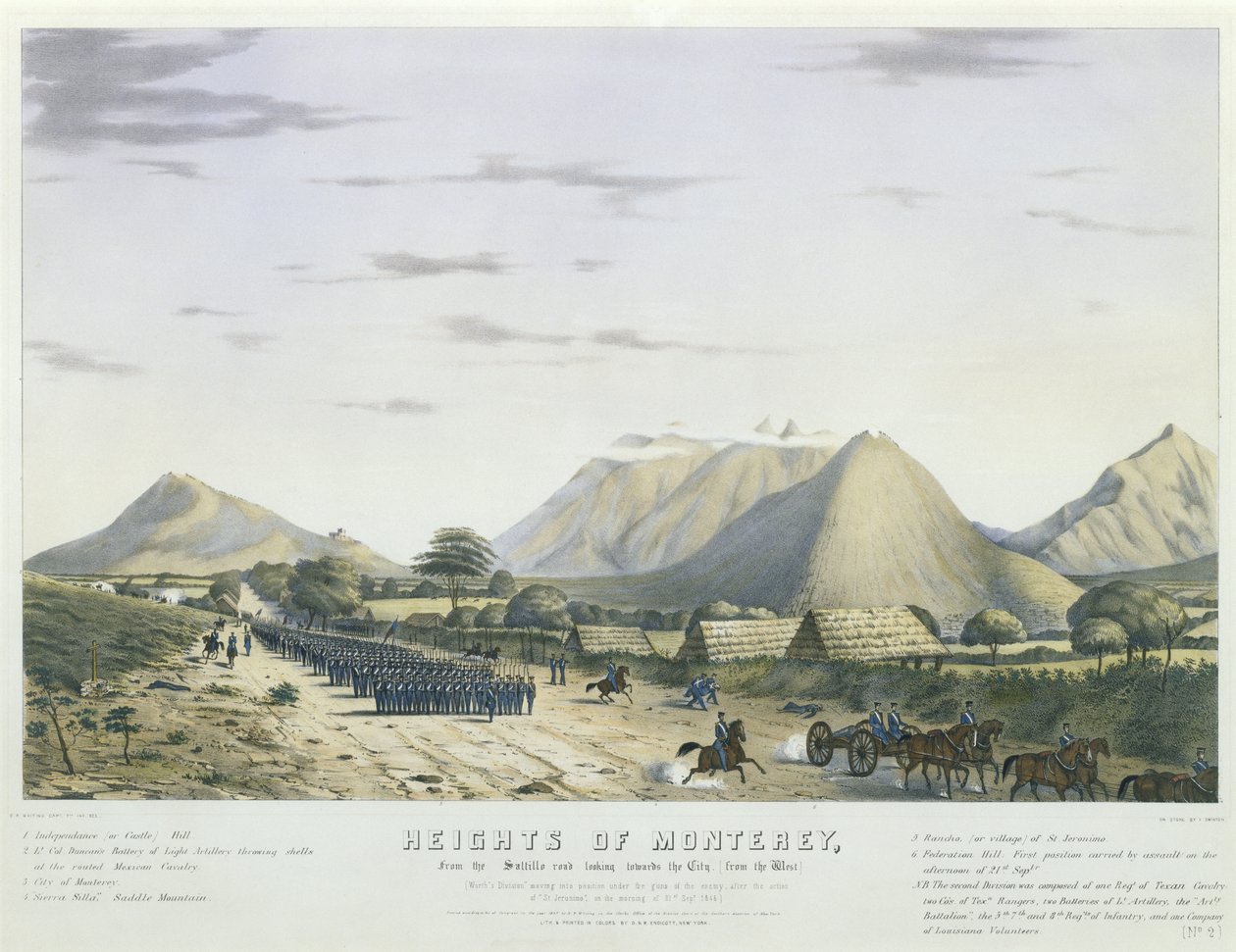 Montereys höjder, från Saltillo-vägen med utsikt mot staden, [från väster] [Worths division flyttade in i position under fiendens vapen, efter "St. Jeronimos" aktion på morgonen den 21 sept. 1846]... [Nr. 2]. av Colonel Daniel (after) Whiting Powers