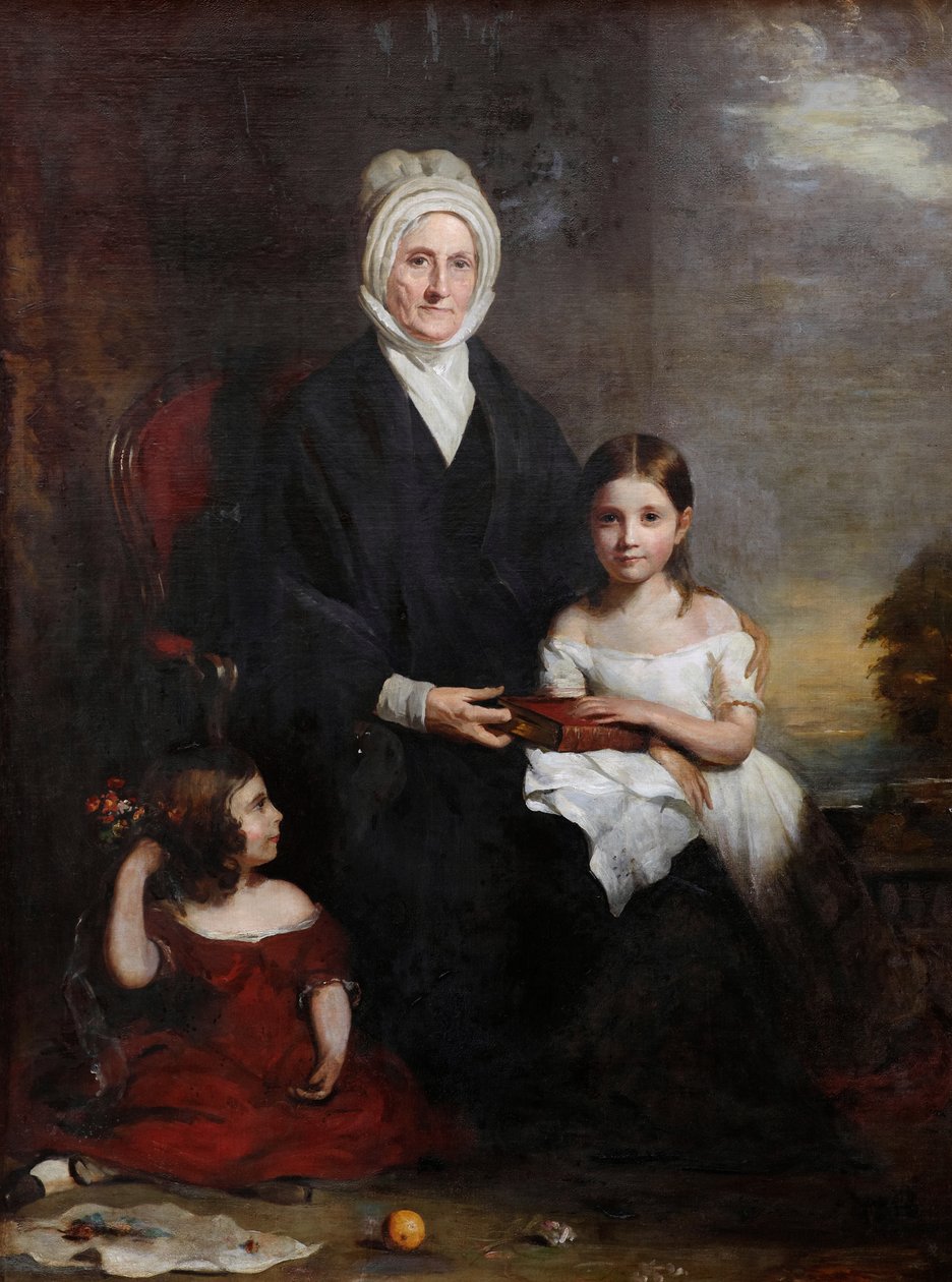 Elizabeth Cheape av Rossie och hennes barnbarn, ca 1843 (olja på duk) av Colvin Smith
